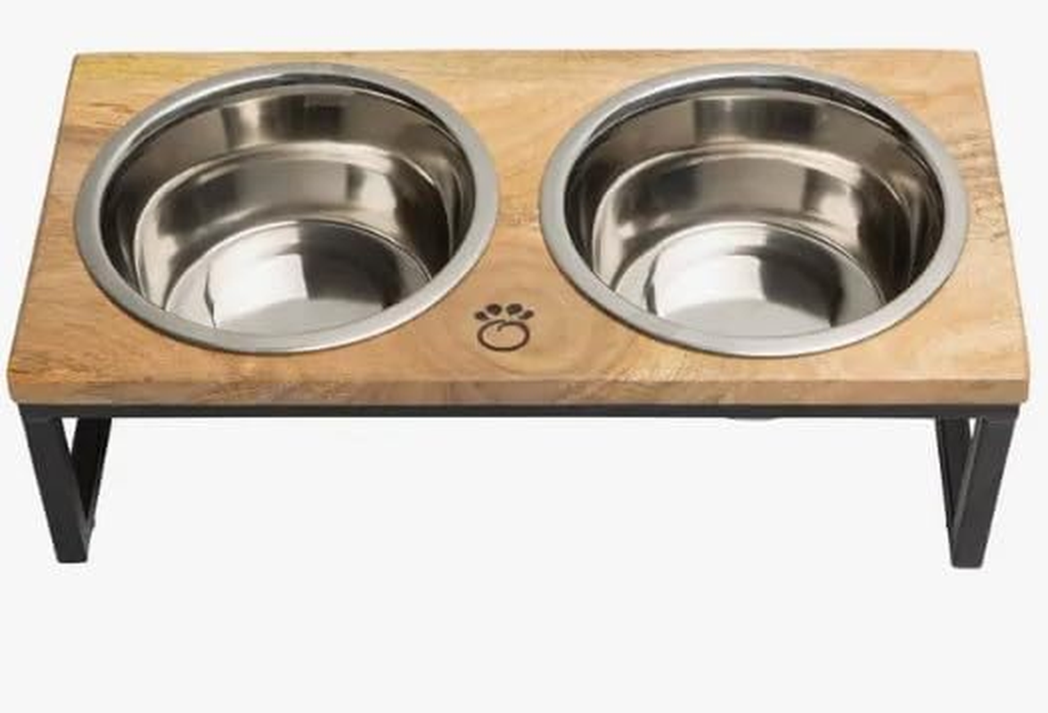 DROVERS Dog and Co Elevated Feeding Station - Handmade - Mango Wood and Steel - Dishwasher Safe - Improve Digestion - Perfect for Older Dogs with Arthritis image number 2