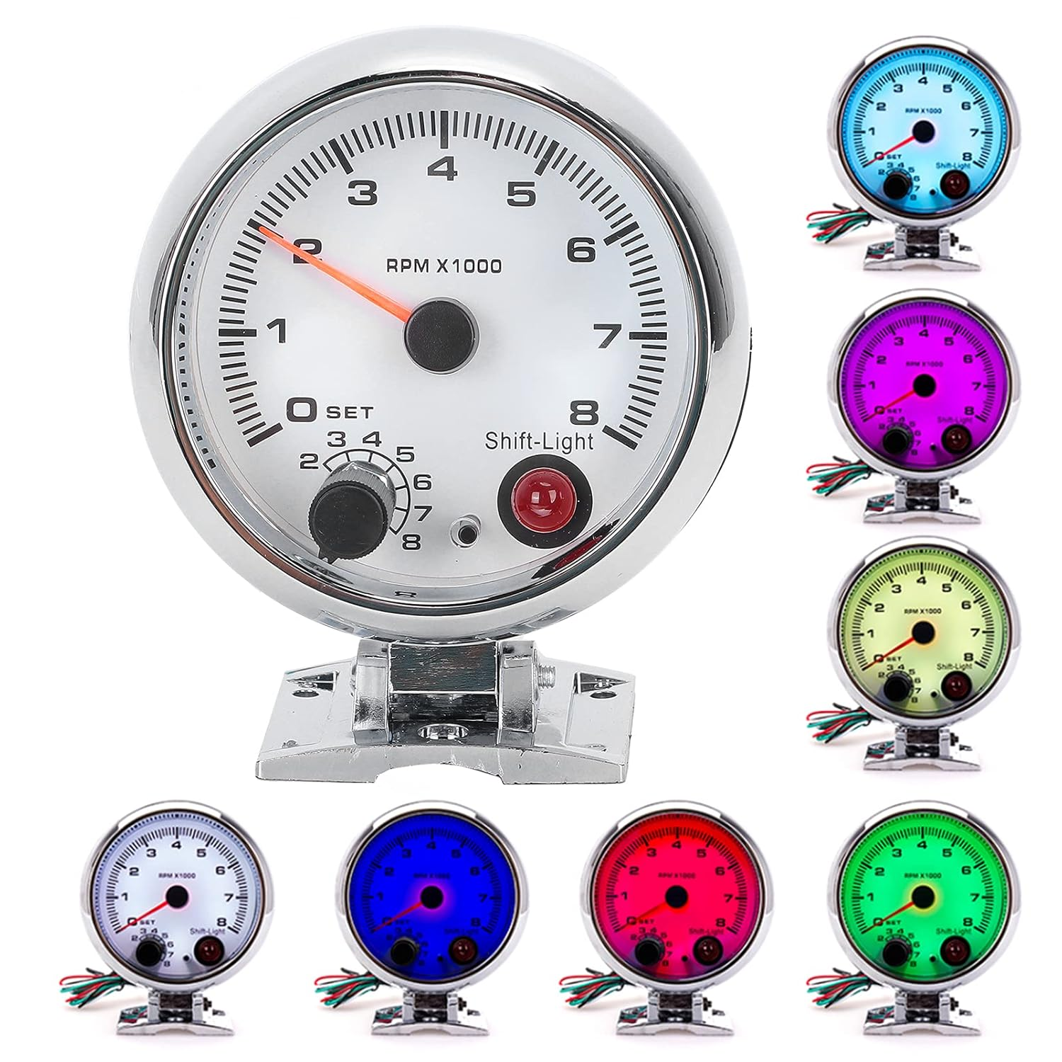 Tachometers Electrical Tachometer 3.75In 0‑8000 RPM 7 Color Background Lights for 4/6/8 Cylinder 12V Gasoline Powered Vehicles Tachometer Tachometer with Shift image number 6