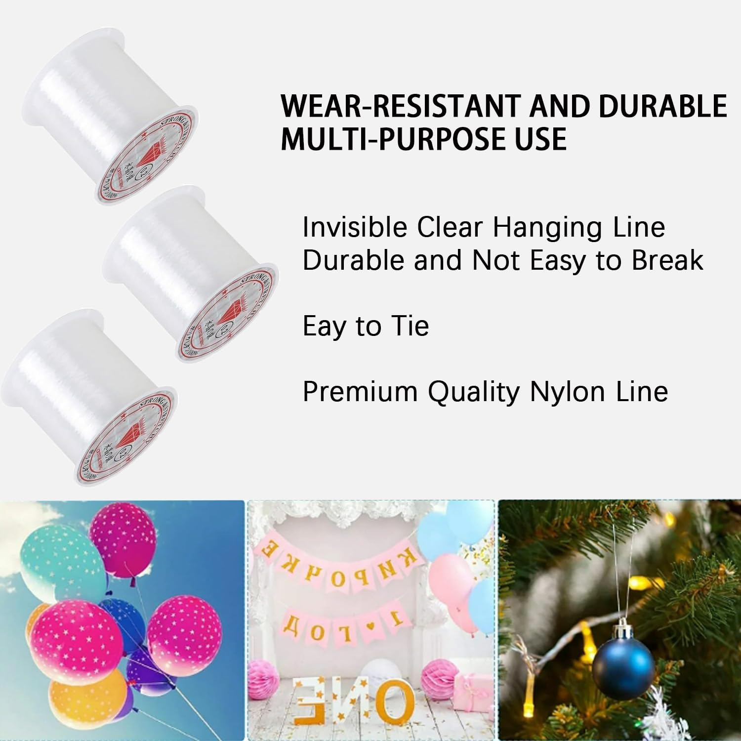 3 Roll Transparent Fishing Line Set,0.2Mm/0.25Mm/0.3Mm Nylon Line,Ultra-Strong Invisible Line,Transparent Nylon Fishing Line,Suitable for Beadwork,Handicrafts and Jewellery Making image number 3