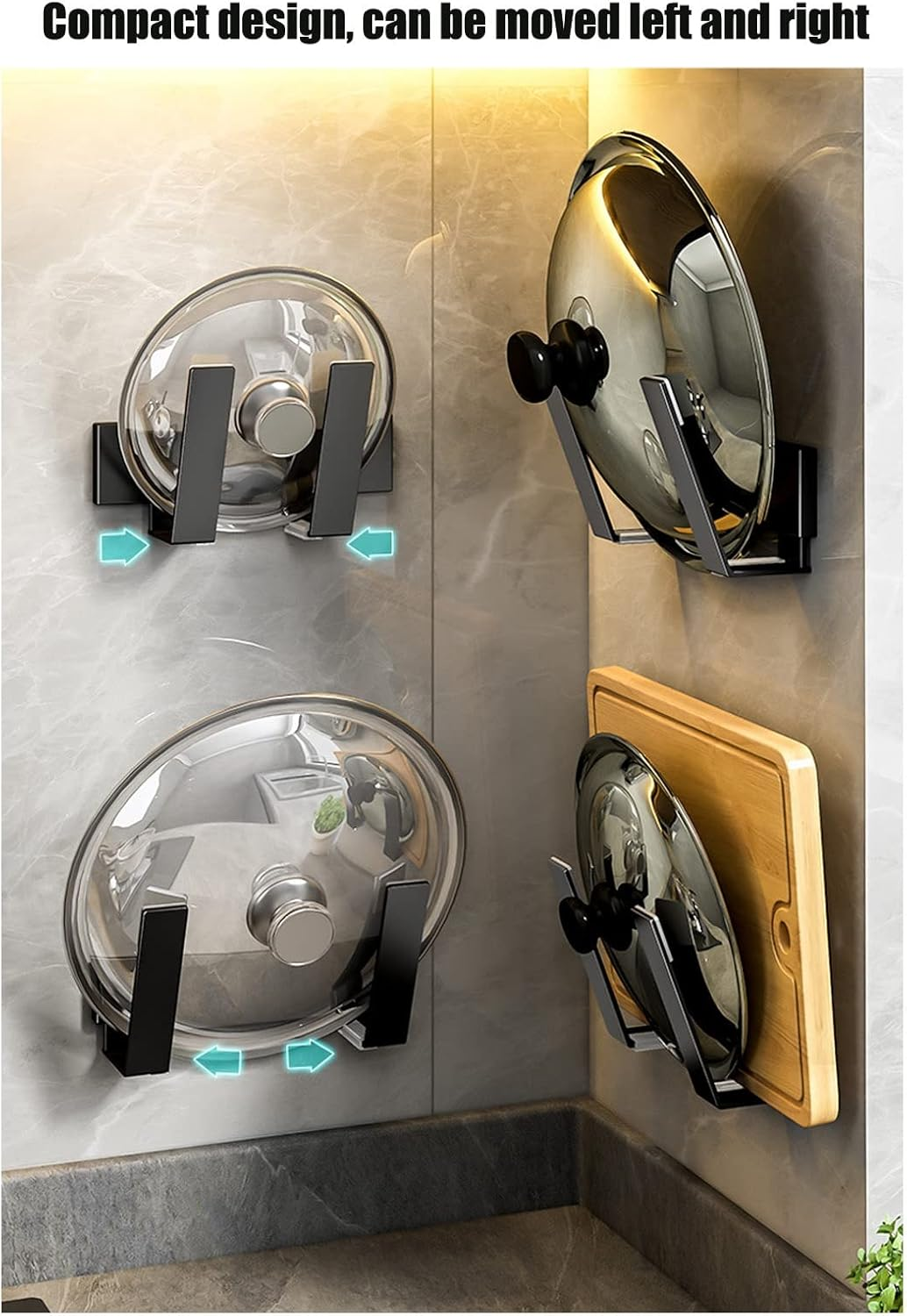 Omabeta 1PCS Pot Lid Holder Wall Mount, Slidable Chopping Board Storage Rack with No Punching Installation, Stainless Steel Kitchen Hanger for All Kitchen Lids,17.5X10.5X4.5Cm/6.9X4.1X1.8In image number 6
