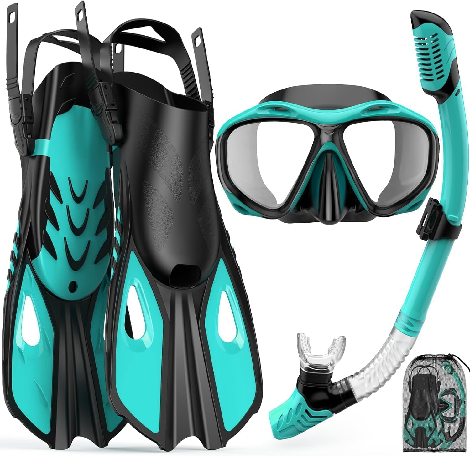 Mask Fin Snorkel Set with Adult Snorkeling Gear, 180&deg; Panoramic View Diving Mask, Trek Fin, Dry Top Snorkel +Travel Bags, for Swimming, Snorkeling and Travel Diving image number 5