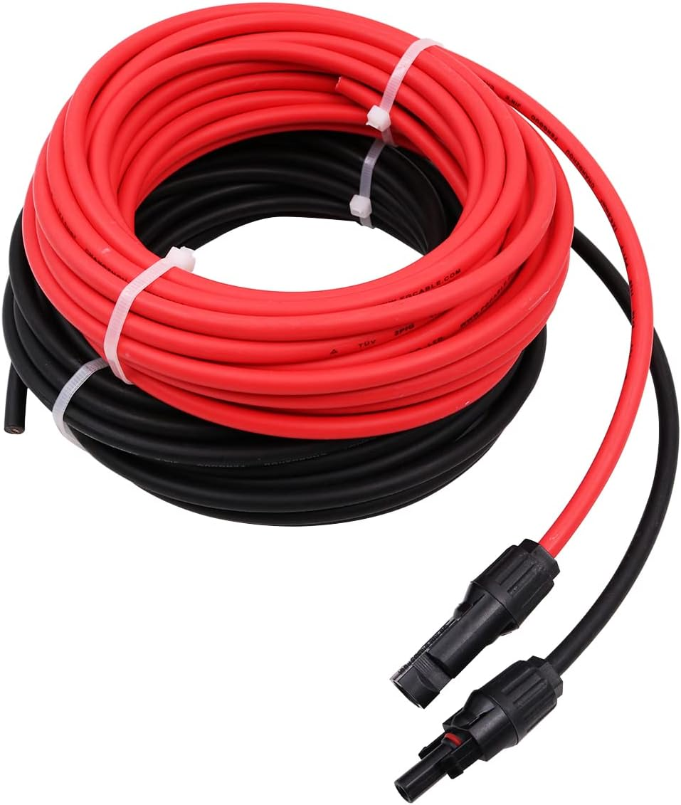 ZONADA Pair of 9.15M 6Mm2 10AWG Single Core Extension Cables with Connectors for Solar Panels and Solar Systems 9.15 Meters (30 Feet) Cable with Plug