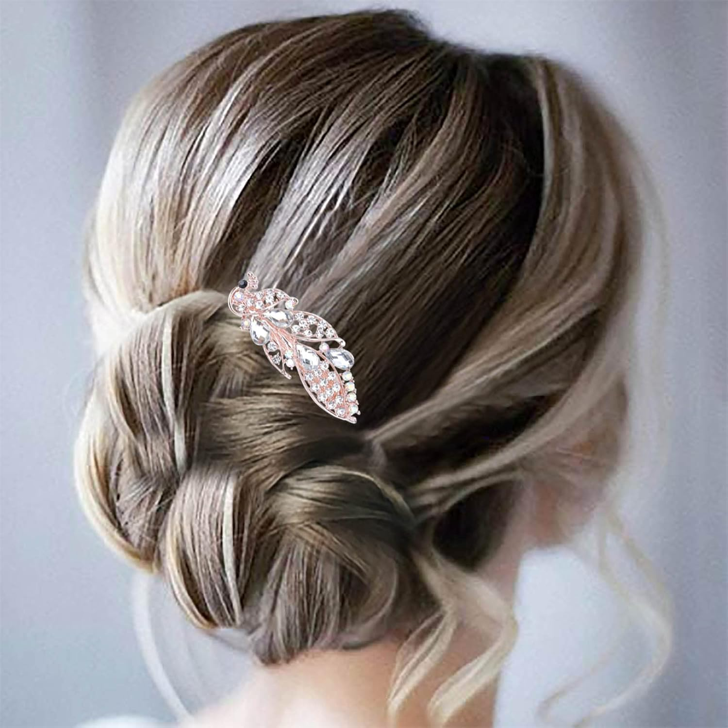 Tseenyi Crystal Peacock Hair Clip Rhinestone Wedding Hair Clip Vintage Crystal Hair Clip Peacock Hair Clips Shiny Bridal Headpiece Women and Girls (Champagne Crystal)