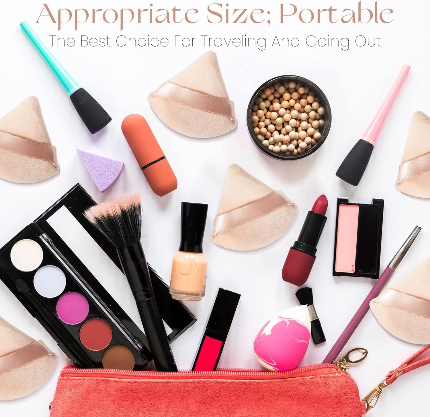 Powder Puff Velour Triangle Powder Puff and 4Pcs round Makeup Puff, Reusable Face Sponge with Strap, Soft Face Beauty Puffs image number 3