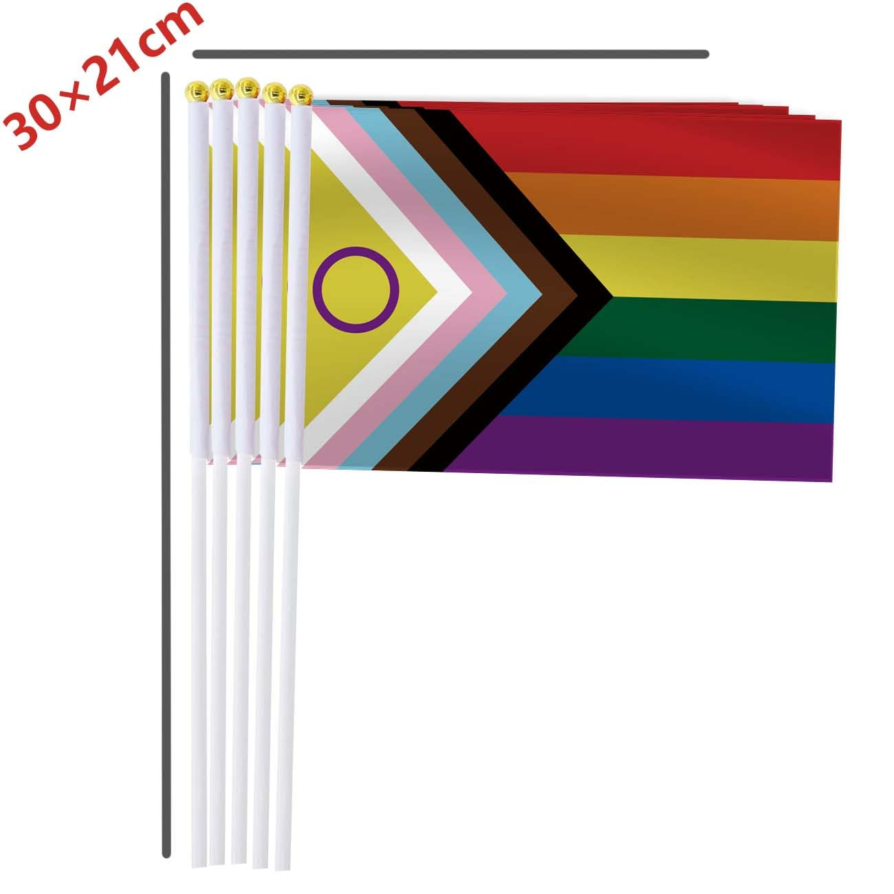 New Intersex-Inclusive Progress Pride Flag Handheld Small Flag Set,10 PCS 5&times;8 Inch Mini Rainbow Inclusive Flag Man Hand Held Banner,Tiny Digital Printed Polyester Banner image number 2