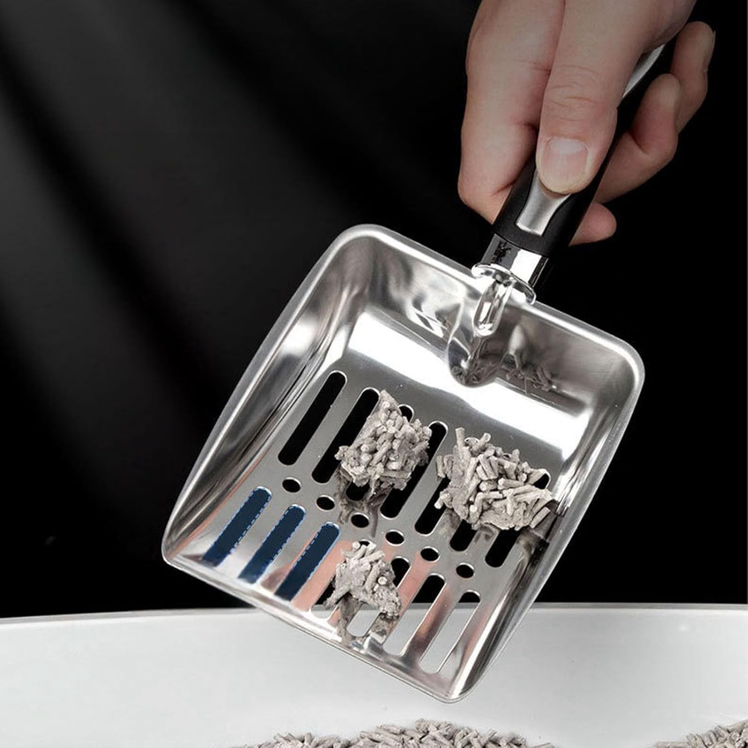 Cat Litter Scoop，Stainless Steel Scooper，Long Handle，Easy to Clean (Black) image number 5