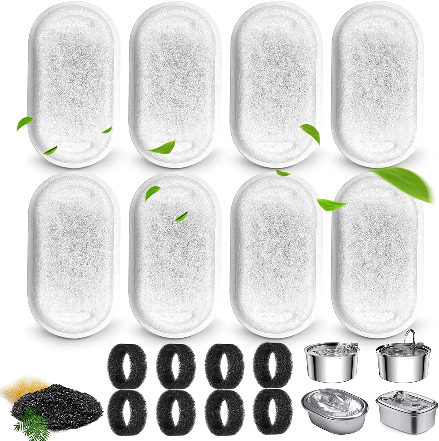 Cat Water Fountain Filters for 108/3.2L& 67Oz/2L Stainless Steel Pet Water Dispenser Fountain Filters,12 Cat Fountain Filter Replacement with 12 Sponges image number 6