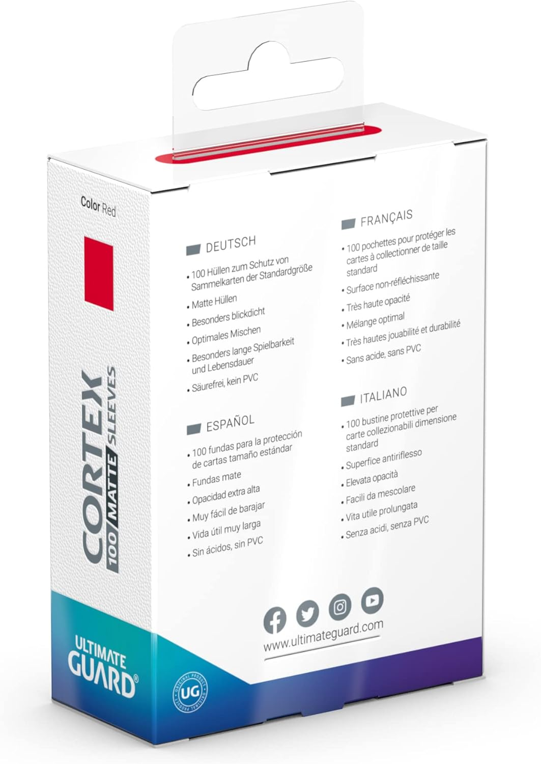 Ultimate Guard Cortex Sleeves 100-Pieces, Standard Size, Matte Red - Matte Green image number 3