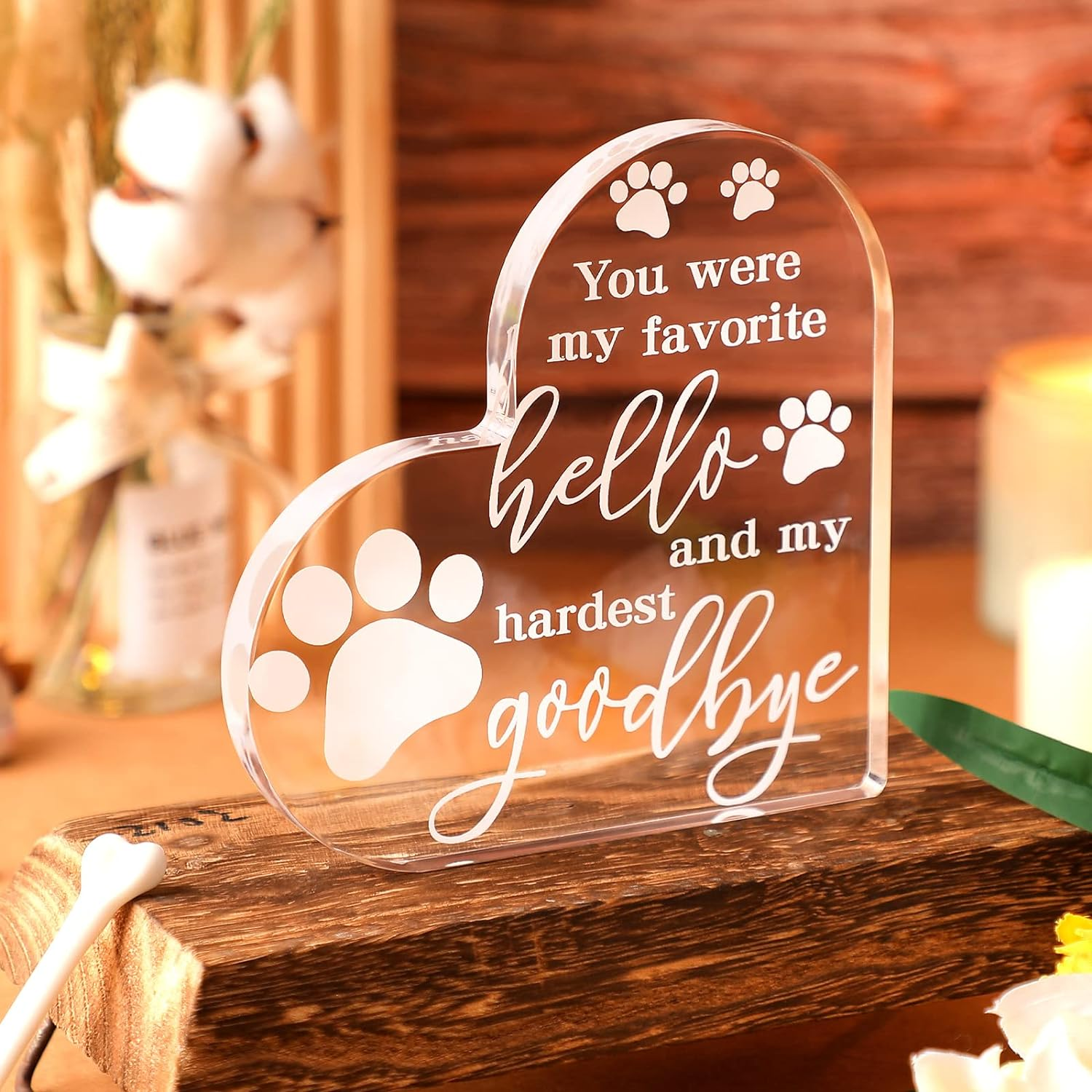 Chunful PET Memorial Gift Dog Sympathy Loss Bereavement Crystal Acrylic Heart Decor Remembrance Cat Memorial Crystal Acrylic Heart Condolence for Loss of Loved One image number 1