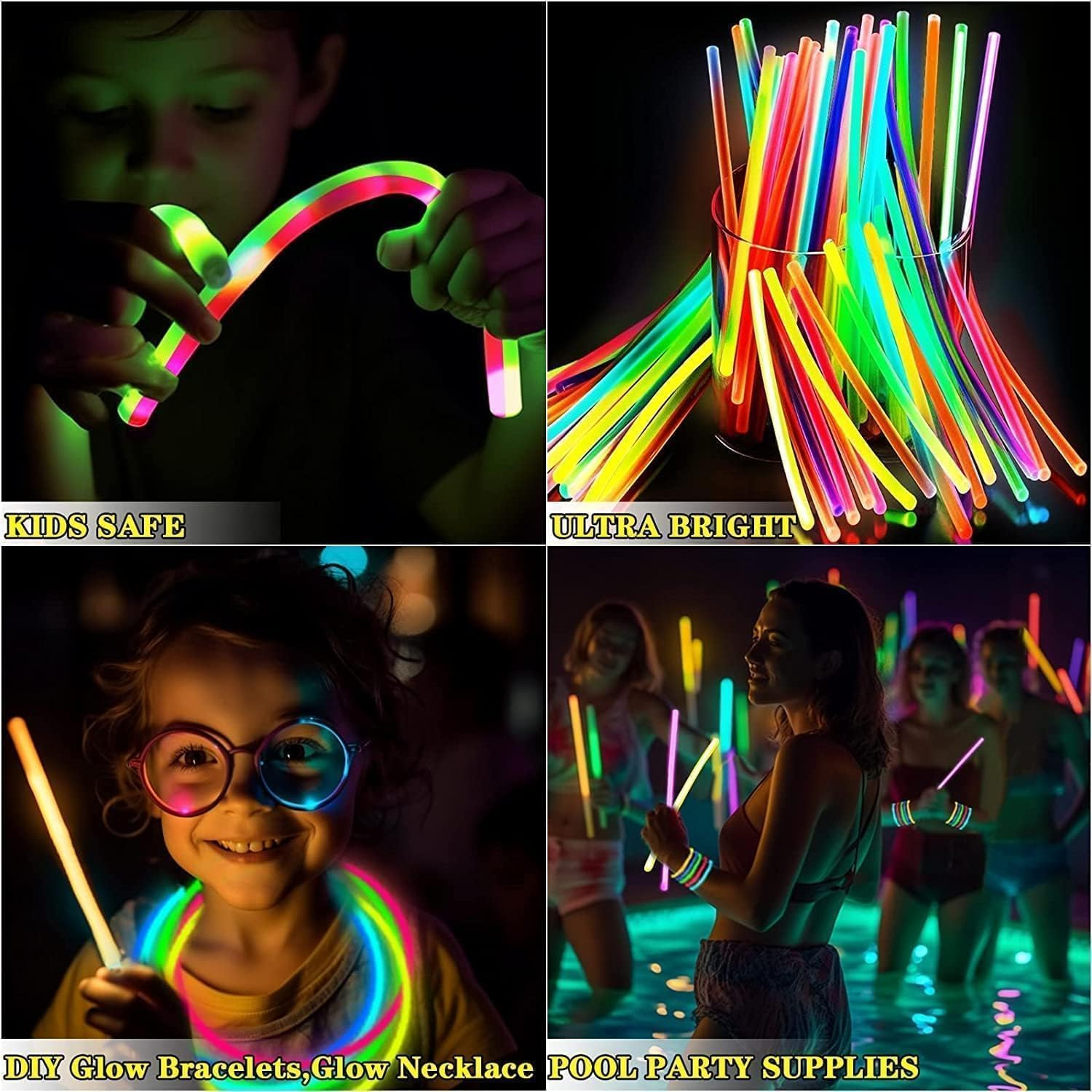 Glow Sticks Bulk Neon Party Supplies - 100 8&rdquo; Bulk Glow Sticks Party Pack W/Connectors to Make Glow Sticks Necklaces and Party Glow Sticks Fun image number 1