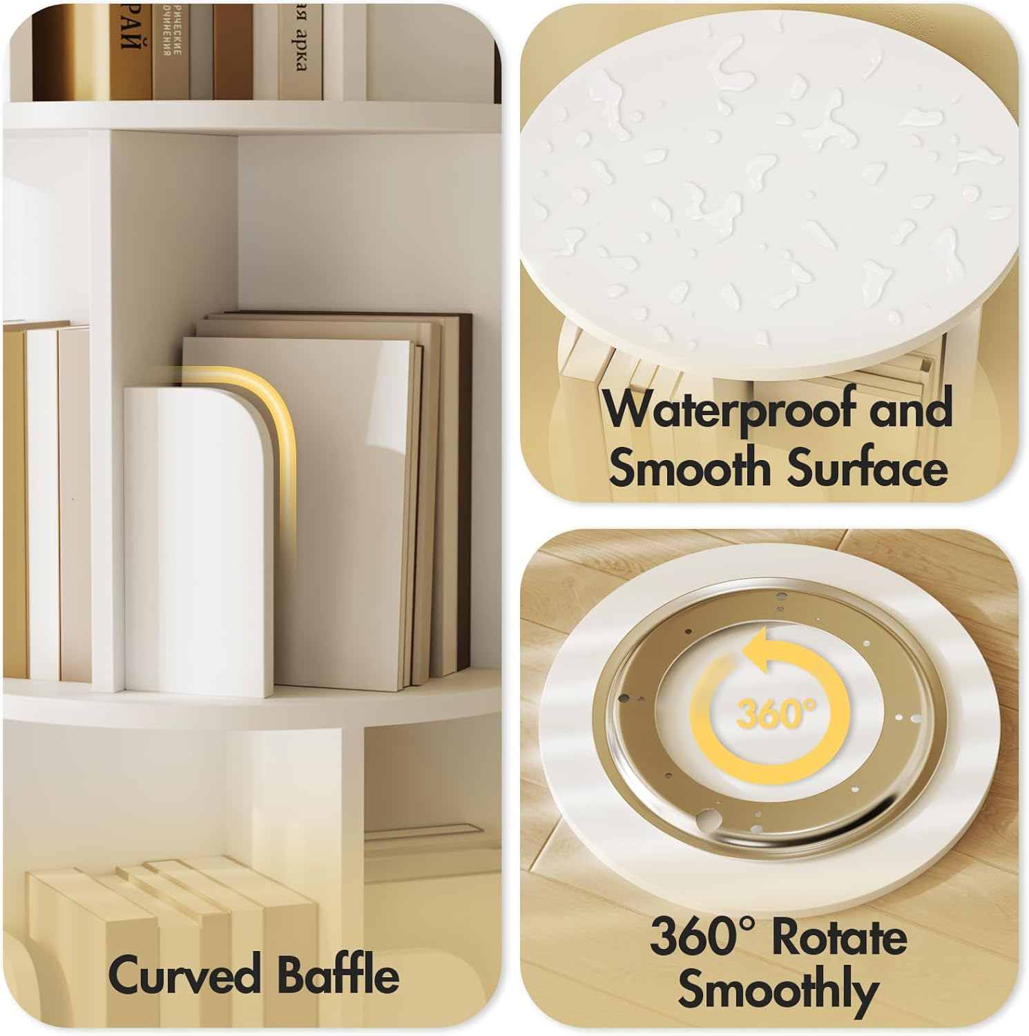 Advwin 4-Tier Rotating Bookshelf 360&deg; Revolving Bookcase Corner round Display Shelf for Living Room Office Kids Room Nursery, White image number 3