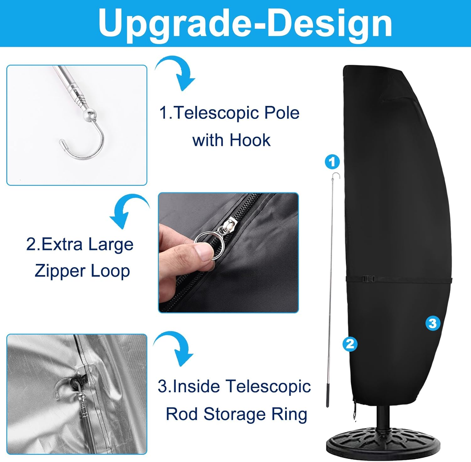 Offset Patio Umbrella Cover,420D Waterproof Umbrella Outdoor Patio Cover,Fits Cantilever Offset Umbrella 11FT to 13Ft,Cantilever Umbrella Cover with Top Vent,Dust,Anti-Uv,Hem Drawstring Design image number 4