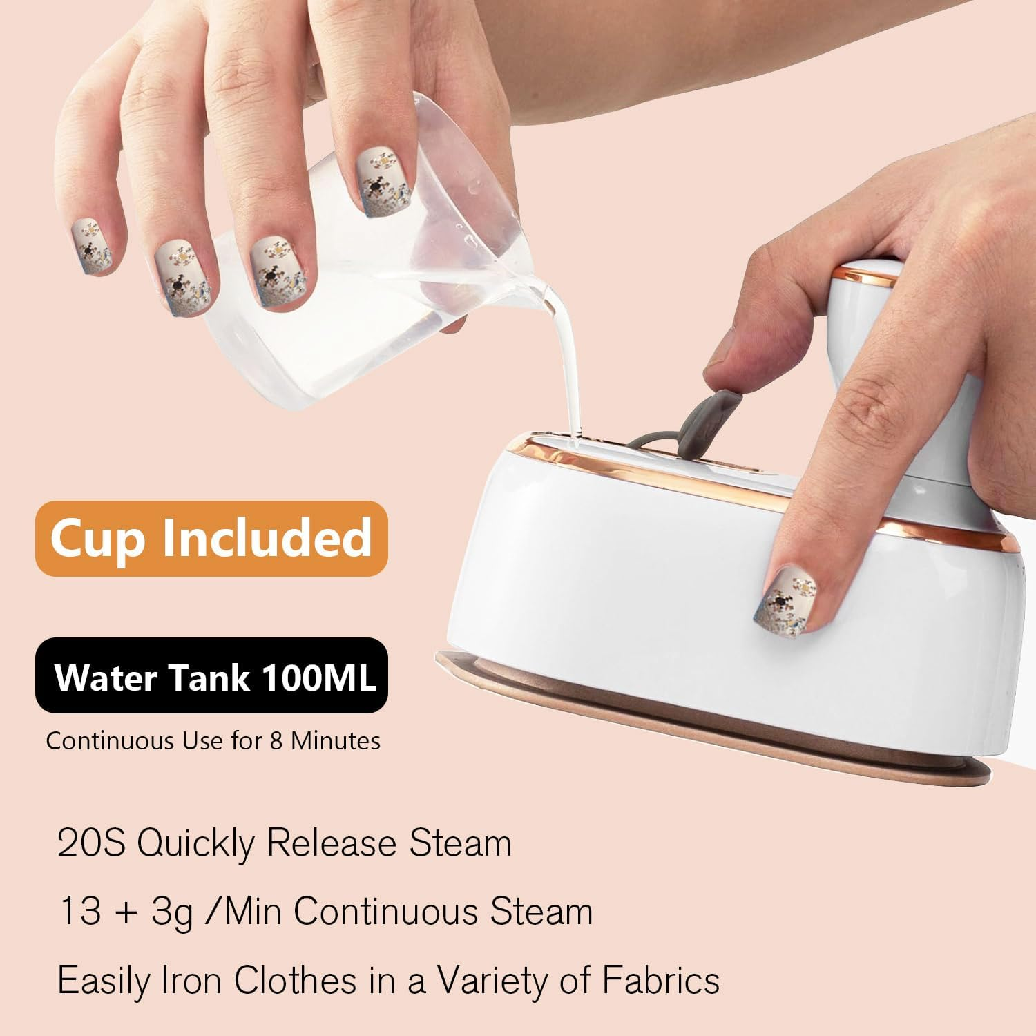 Travel Mini Steam Iron for Clothes Travel Size Steamer for Clothes Portable Mini Travel Steam Iron for Clothes Portable Iron Steamer Portable Steam Iron Handheld Iron Steamer, AU/NZ 3-Pin, 240V, 1000W image number 3