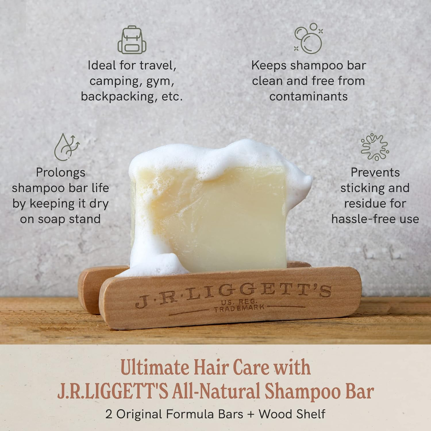 J.R.LIGGETT&rsquo;S All-Natural Shampoo Bar - 2 Original Formula Shampoo Bars and a Solid Wood Shelf-Prolongs the Life of Your Shampoo Bar - Nourish Follicles with Antioxidants and Vitamins - Sulfate-Free image number 5