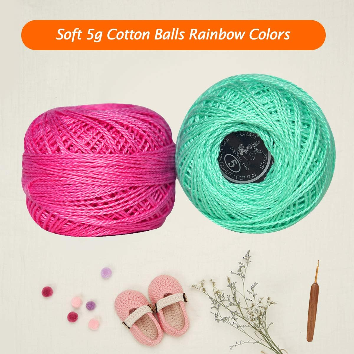 Crochet Thread Cotton Yarn Threads Balls 35 Balls Popular Rainbow Colors of Size 5 Crochet Thread 100% Long Staple Cotton Mercerized Cotton image number 2