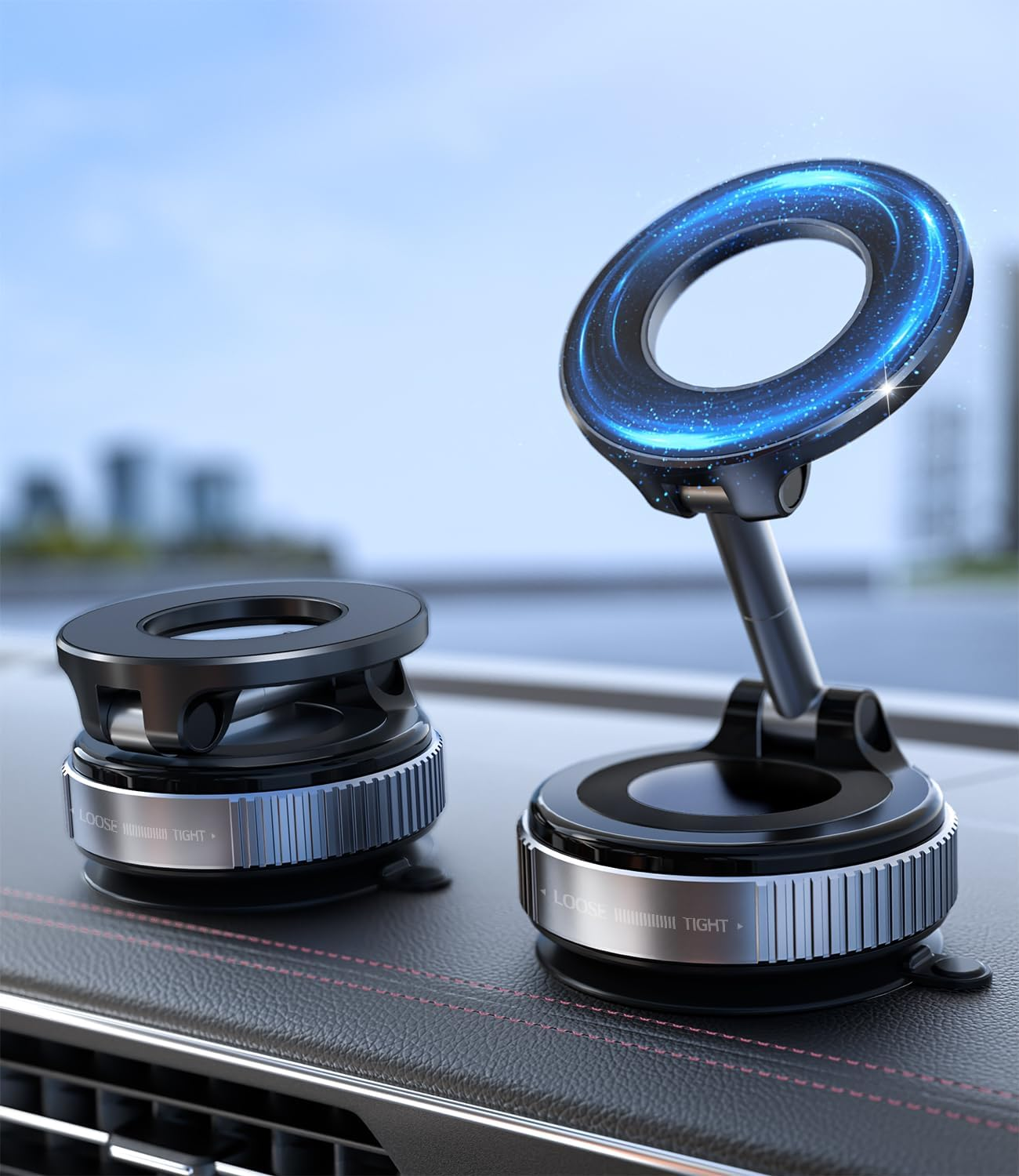 Cloudvalley Magnetic Car Phone Holder, [360&deg; Adjustable] Car Phone Holder, [Strongest Magnetic] Foldable Suction Car Holder for Iphone Magsafe Series and All Phones, Black