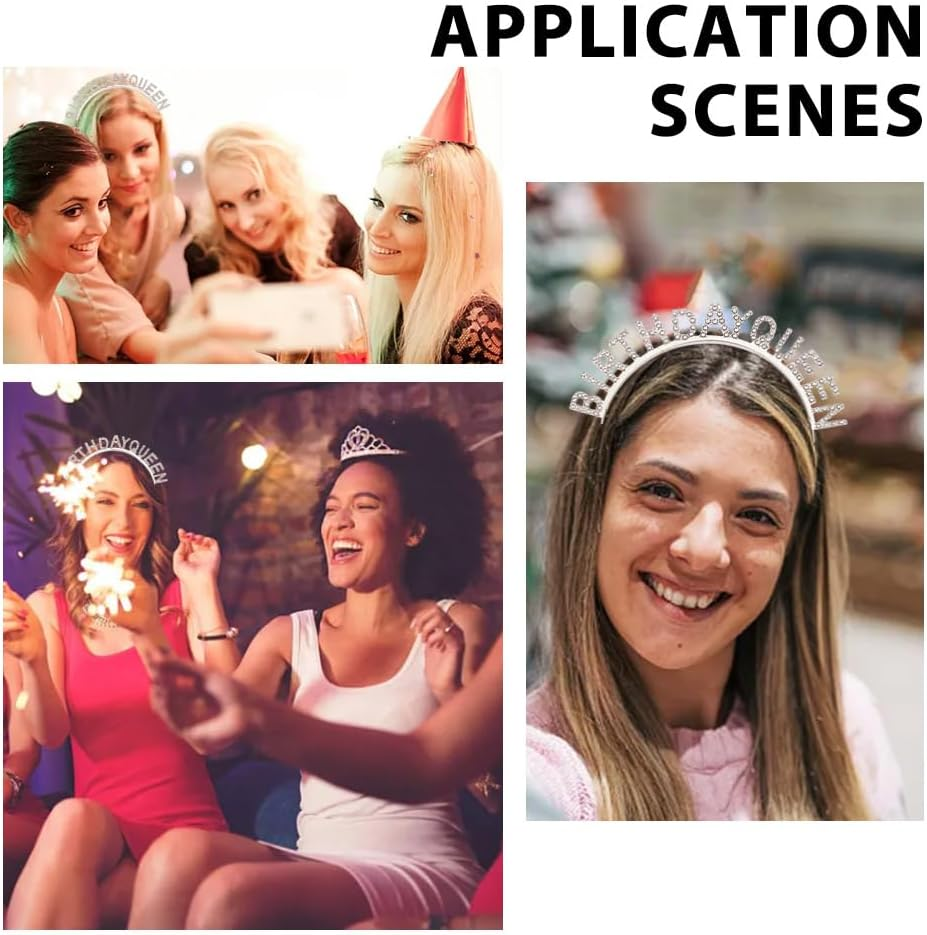 HOBBIESAY 1 Piece Birthday Headband with Fabric Straps Rhinestone Happy Birthday Headpiece Platinum Party Accessories Princess Crown for Women Decoration image number 1