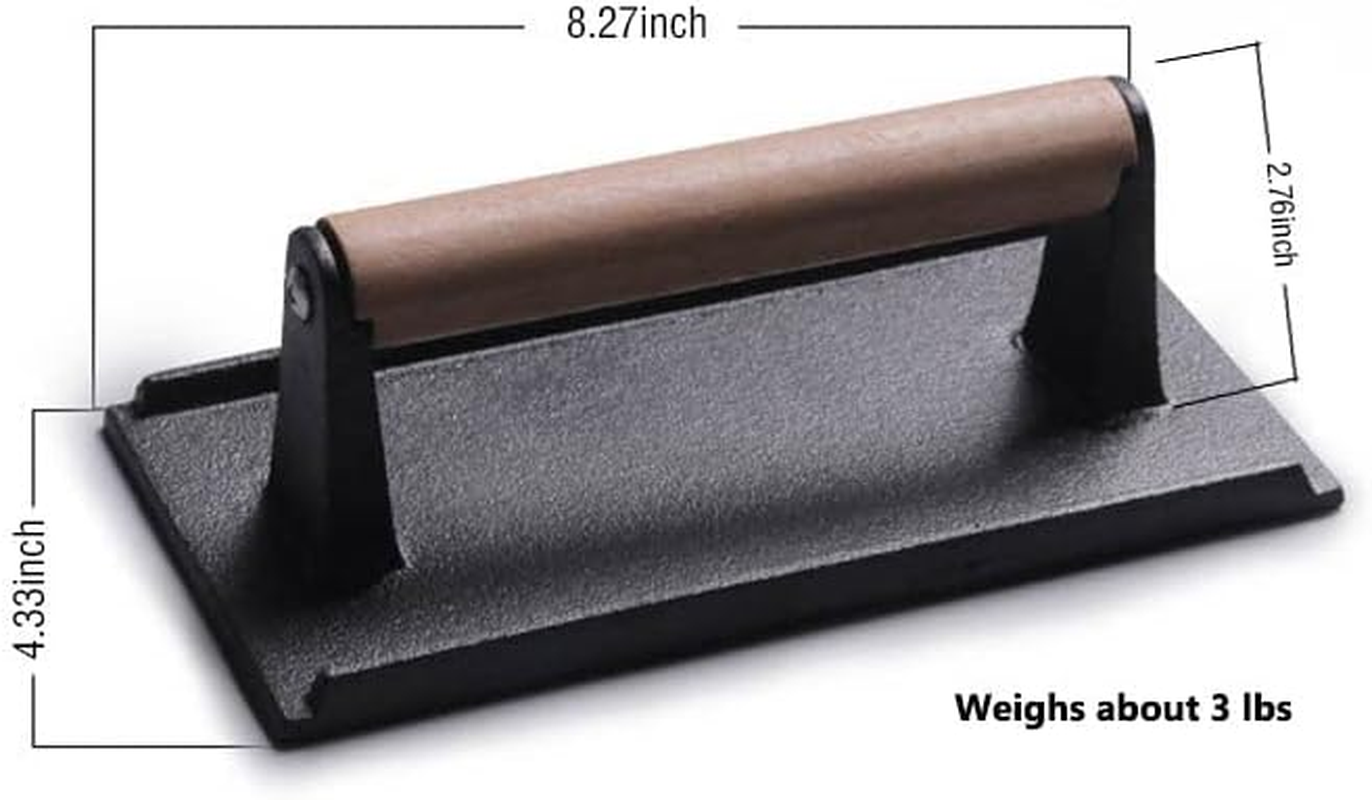 Bacon Press - Heavy - Duty Cast Iron Grill Press Meat Press Steak Grill Weight Burger Smasher Burger Press with Wood Handle (Black 1) image number 5