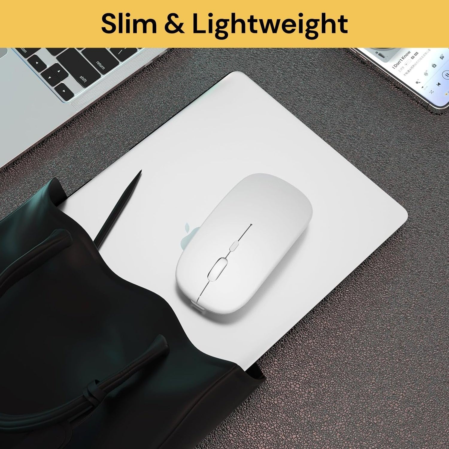 EZONEDEAL 2.4Ghz Wireless Bluetooth Mouse, Dual Mode Slim Rechargeable Wireless Mouse Silent USB Mice, 3 Adjustable DPI, Compatible for Laptop Windows Mcbook Android PC Computer (White) image number 1