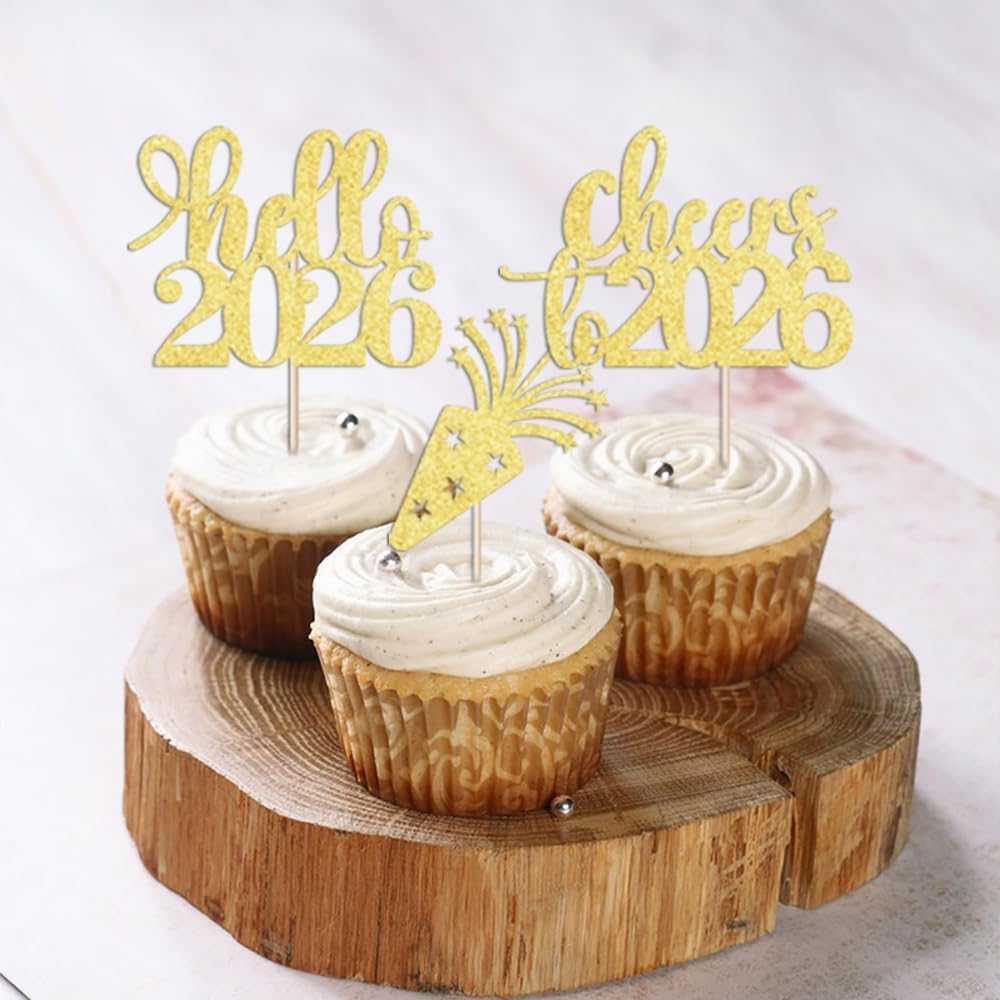 24PCS Happy New Year Cake Toppers,Happy New Year 2025 Party Supplies,Eve Cake Topper Decorations,Star New Year Cake Toppers,For New Year'S Eve Holidays Party Decorations image number 1