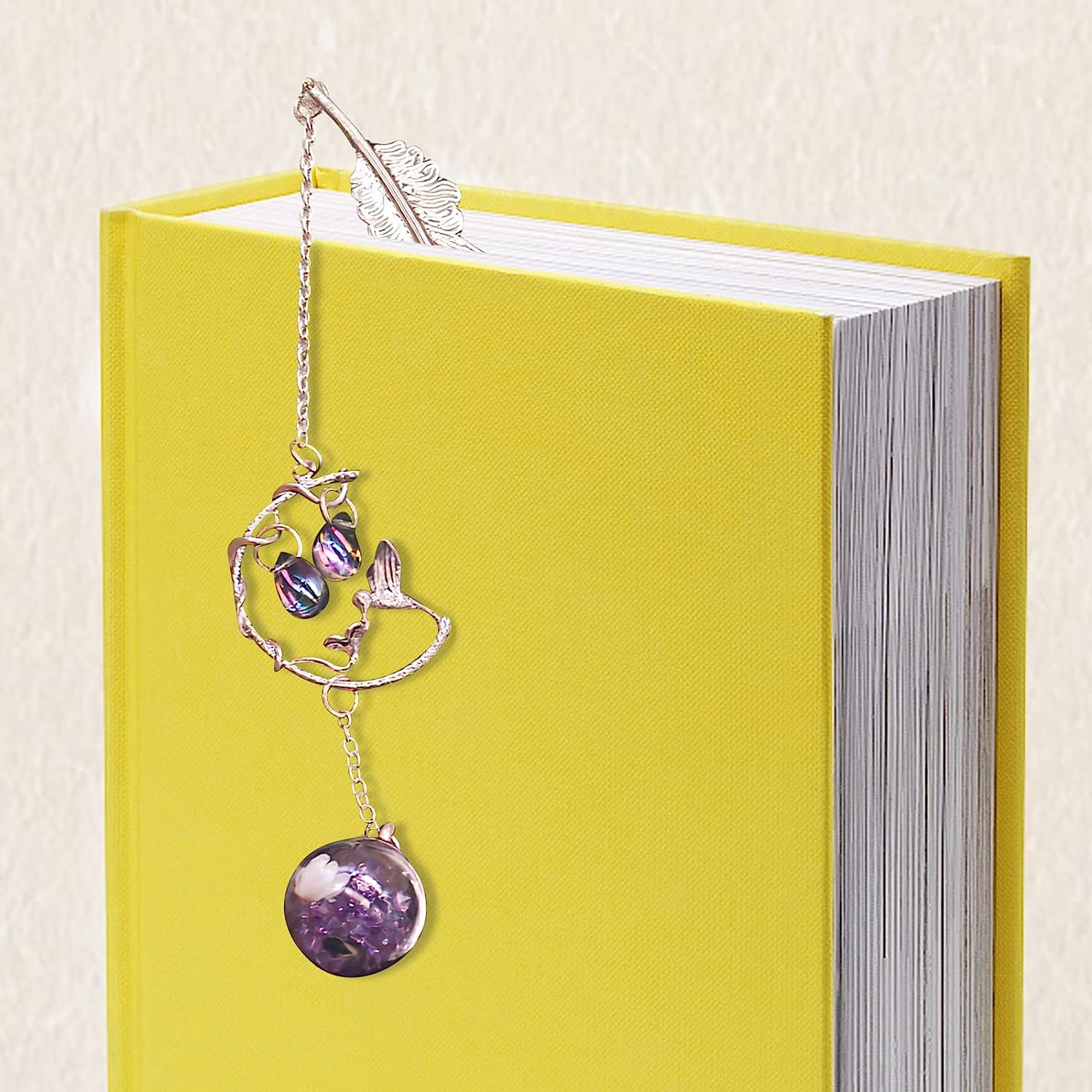 SAYEEC Metal Feather Bookmark Rose Gold Bookmarks with 3D Hummingbird Pendant Unique Book Marks Page Marker Teacher Appreciation Mother'S Day Valentine'S Day Birthday Gifts for Women Girls Book Lovers image number 2