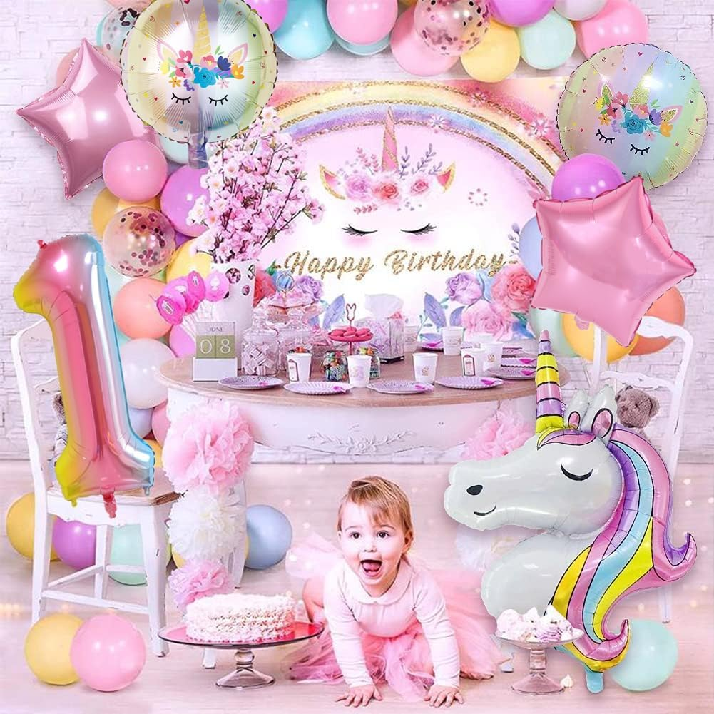 Unicorn 1St Birthday Decorations - 43 Inch, Pack of 6 | Rainbow Unicorn Number 1 Balloon| Unicorn Balloons Birthday | 1St Birthday Balloons for Unicorn Birthday Decorations for Girls (1) image number 1