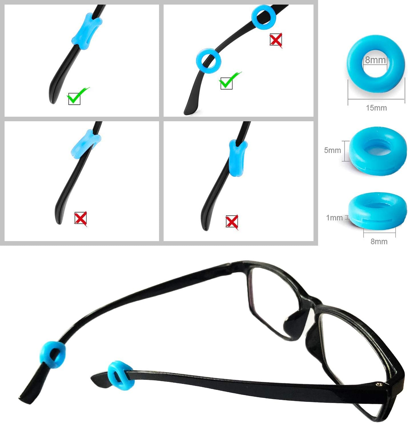 Benvo 12 Pairs Eyeglasses Retainers Silicone Glasses Temple Holders Anti-Slip Protectors Comfort Eyewear Spectacle Stay Put Glasses Stoppers Ear Grip Hooks(3 Variety Designs in Multi-Color)) image number 2