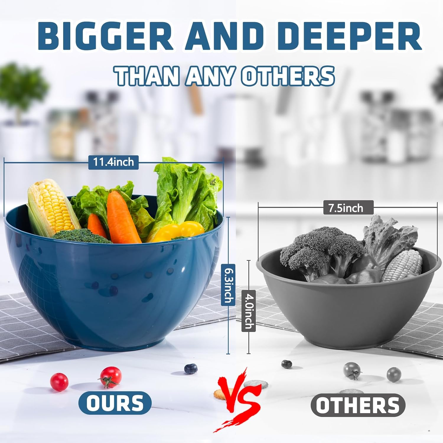 LUXEAR 14 Pcs Mixing Bowls with Lids, Plastic Nested Bowl Set Includes 6 Prep Bowls, 6 Lids, 2 Cooking Spoons(Can Convert into Tongs), Microwave Dishwasher Safe for Mixing Serving Baking Storing