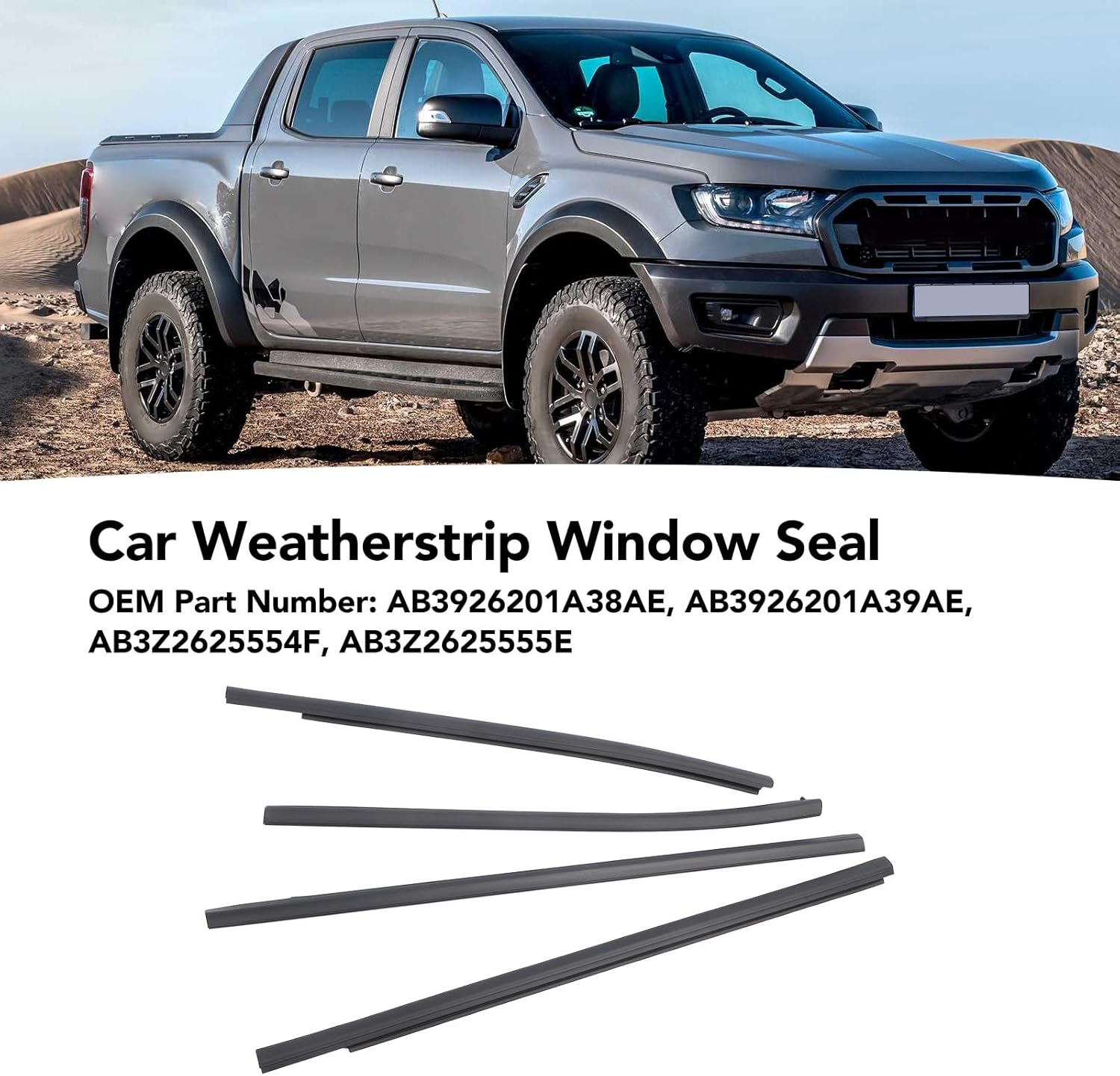 Window Moulding Trim Weatherstrip Seal Belt, 4 Pcs Car Outer Door Window Weatherstrip Molding, Compatible with Ranger PX2 PX3, Wildtrak, XLT, XL, 2012-2021, AB3926201A38AE image number 4