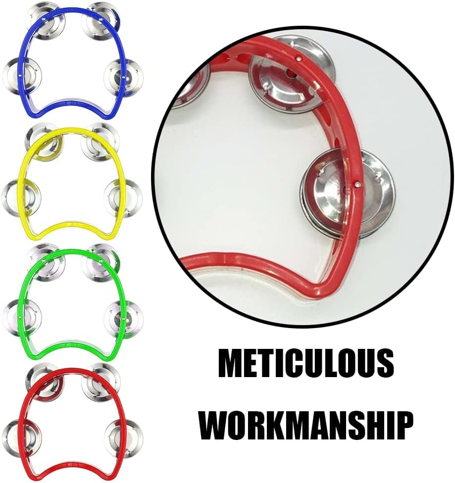 4 Pack Tambourines for Adults, Handheld Tamborine Music Instruments for Kids, Mini Hand Bell Percussion with 4 Jingle Bells image number 3