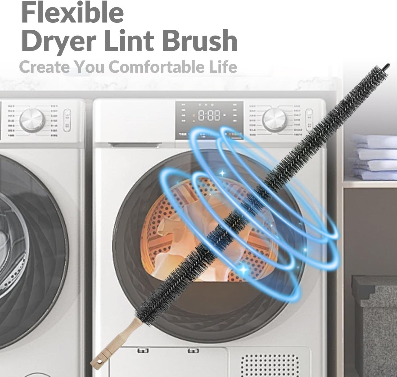 2 Pc Dryer Cleaner Vent Brush,Washing Vacuum ，Washing Machine Cleaning Inner Cylinder Inner Wall，Household Pipe Long Handle Full Bristle Cleaning Brush (Black, 75CM)