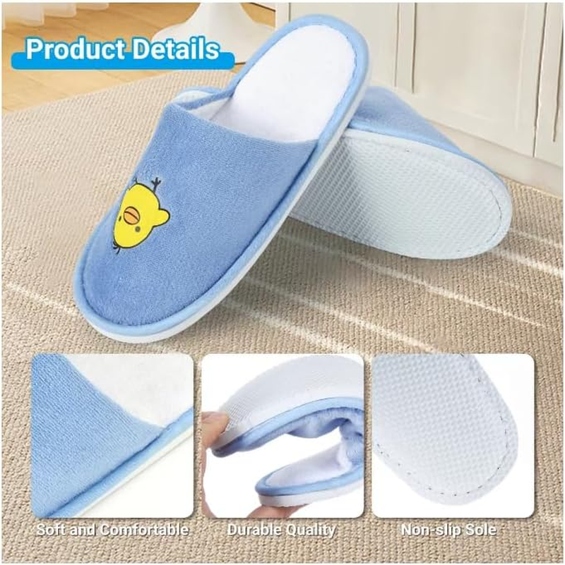 Nuhui 6 Pairs of Spa Disposable Slippers for 4-8 Years Kids Indoor House Hotel Slippers for Children Guests Kid Spa Smiley Yellow Chicken Face Slipper, Blue, 4.5-5 Years Big Kid, Blue, 4.5-5 Years Big image number 6