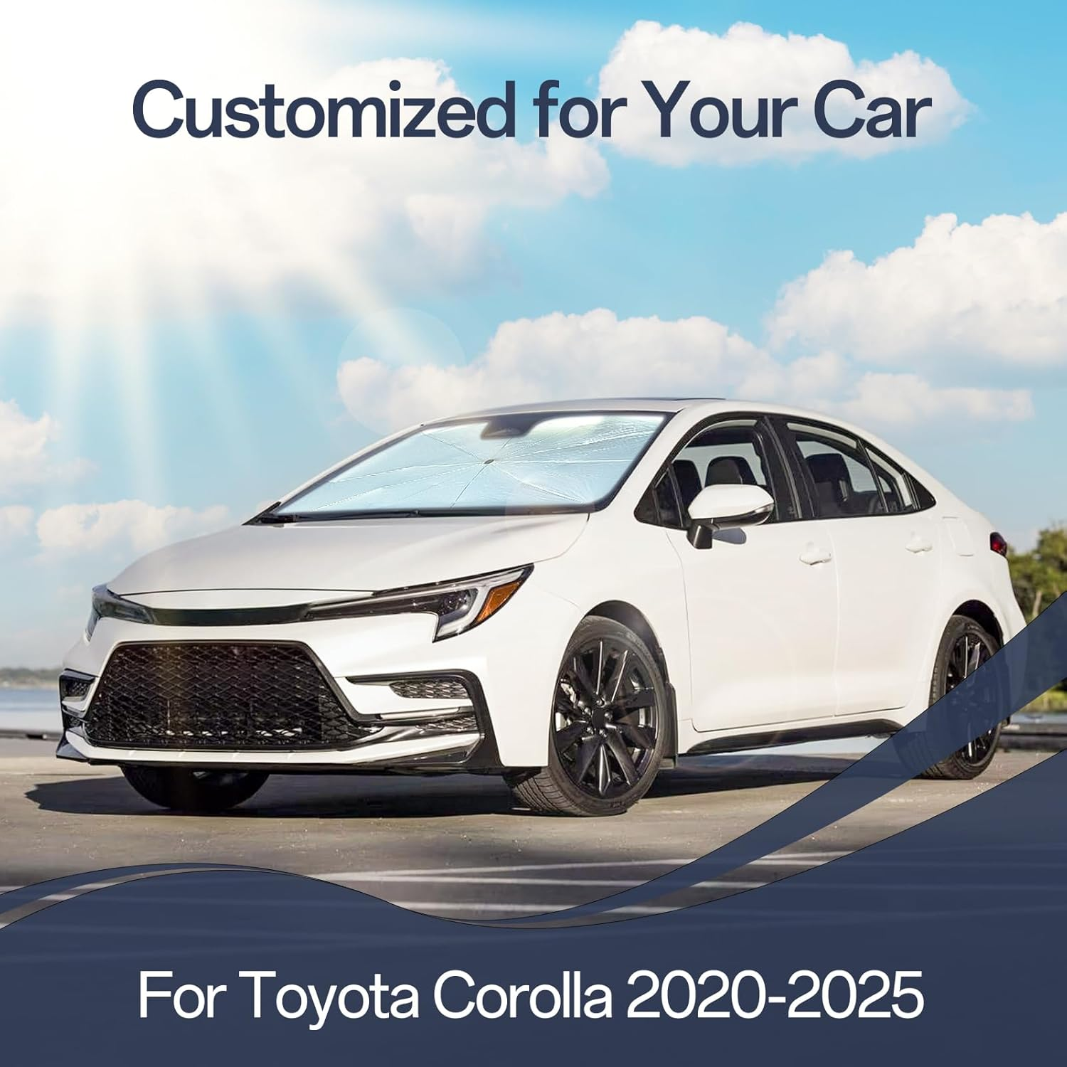 Windshield Sun Shade for Toyota Corolla 2020-2025，Custom Fit Sunshade Umbrella for Car Windshield，Reflective UV Block, Car Interior Protection & Foldable Windshield Cover