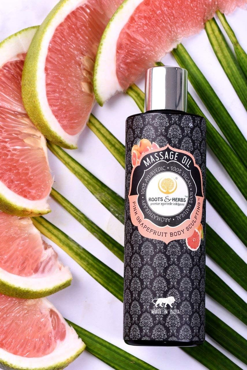 ROOTS and HERBS Ayurvedic Tulsi Panchang Body Massage Oil 6.7 FL Oz (Pink Grapefruit) image number 1