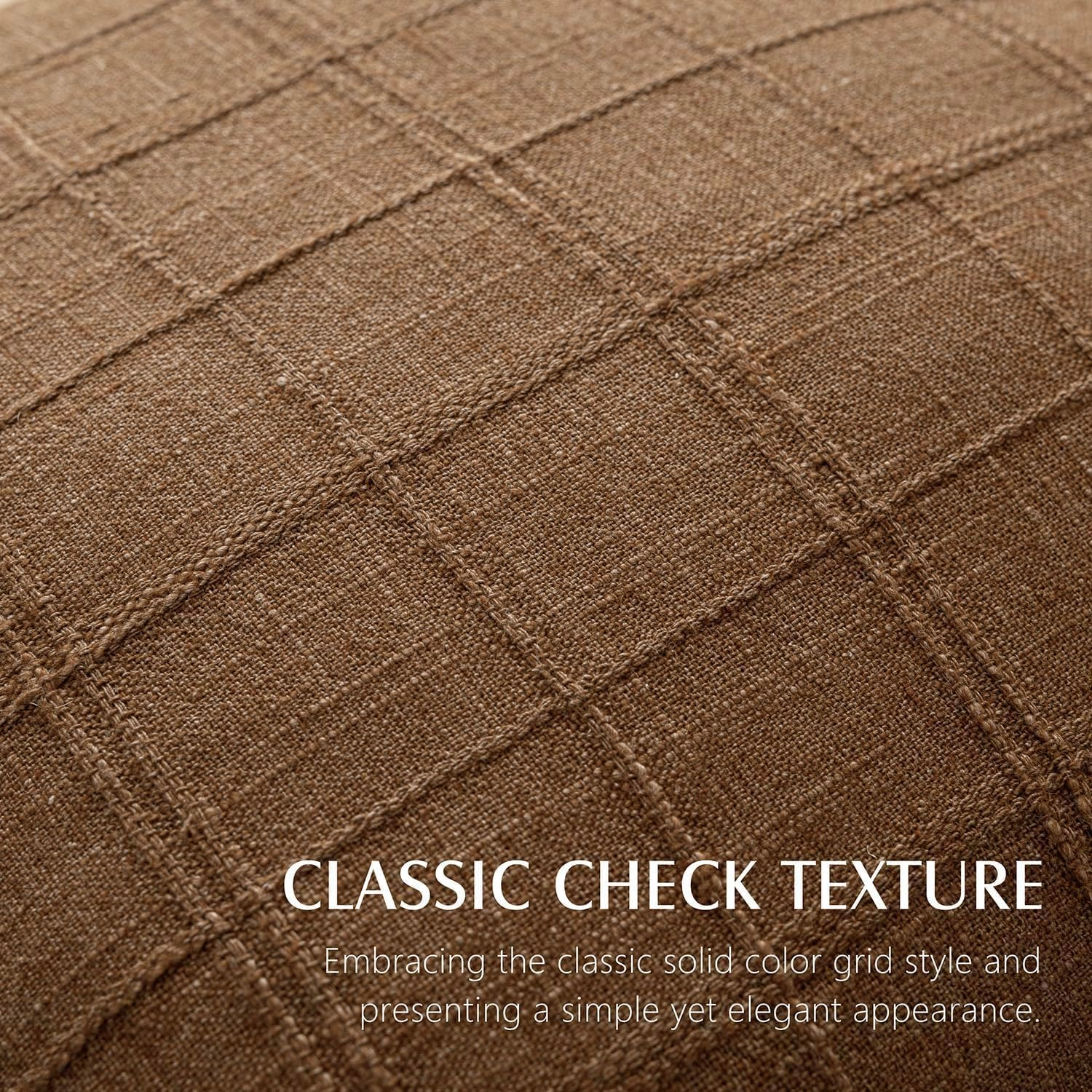 Throw Pillow Covers 20X20 Inch - Brown Linen Plaid Checkered Decorative Pillow Covers for Couch, Bedroom, Sofa - Neutral Rustic Farmhouse Boho Organic Modern Home Decor (Set of 2) image number 1
