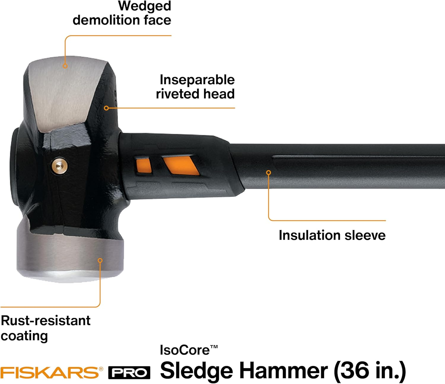 Fiskars PRO 750620-1001 Isocore 10 Lb Sledge Hammer, 36 Inch,Orange/Black image number 6