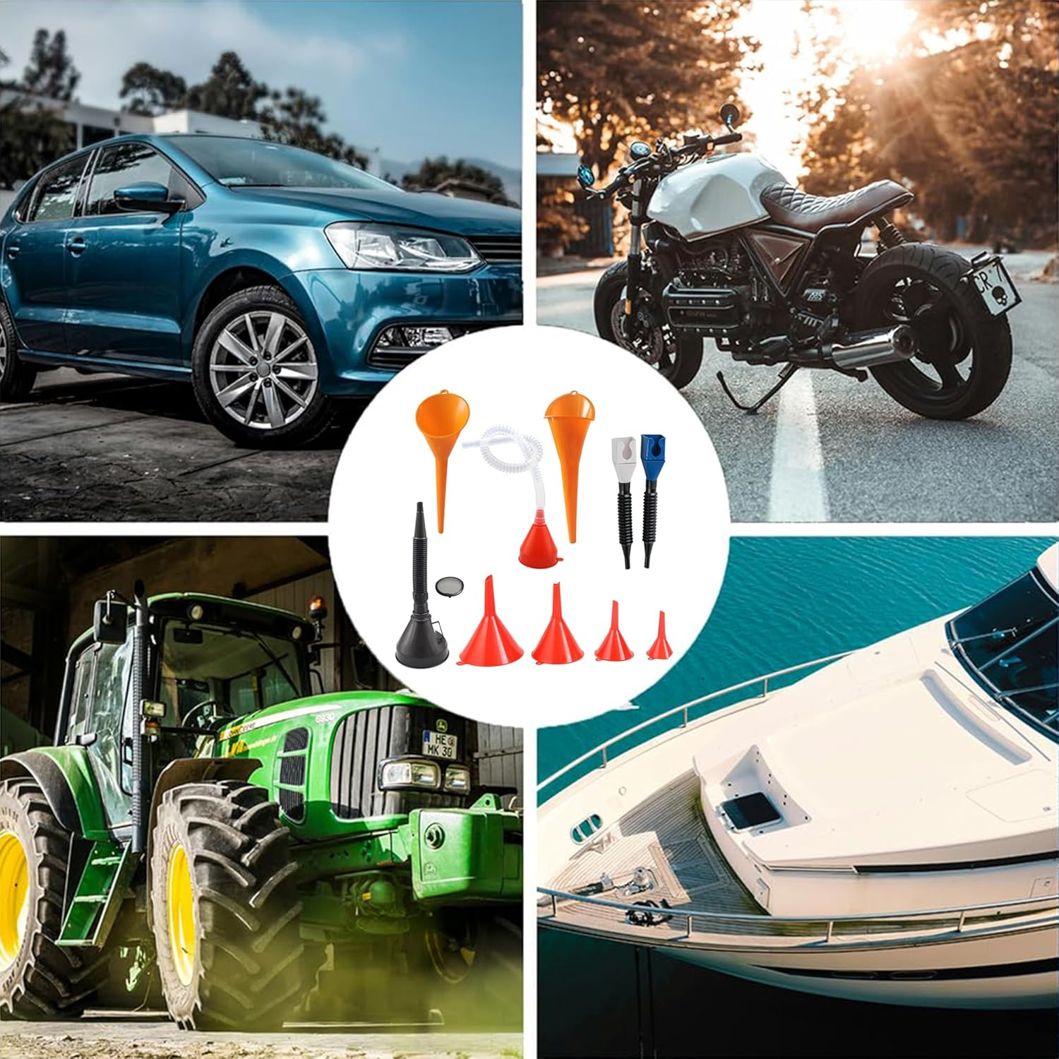 Professional 10-Piece Fuel Funnel Set for Easy Oil Changes - Flexible Right Angle Design,Anti-Spill Filter,Universal for Water/Gasoline/Engine Fluids image number 4