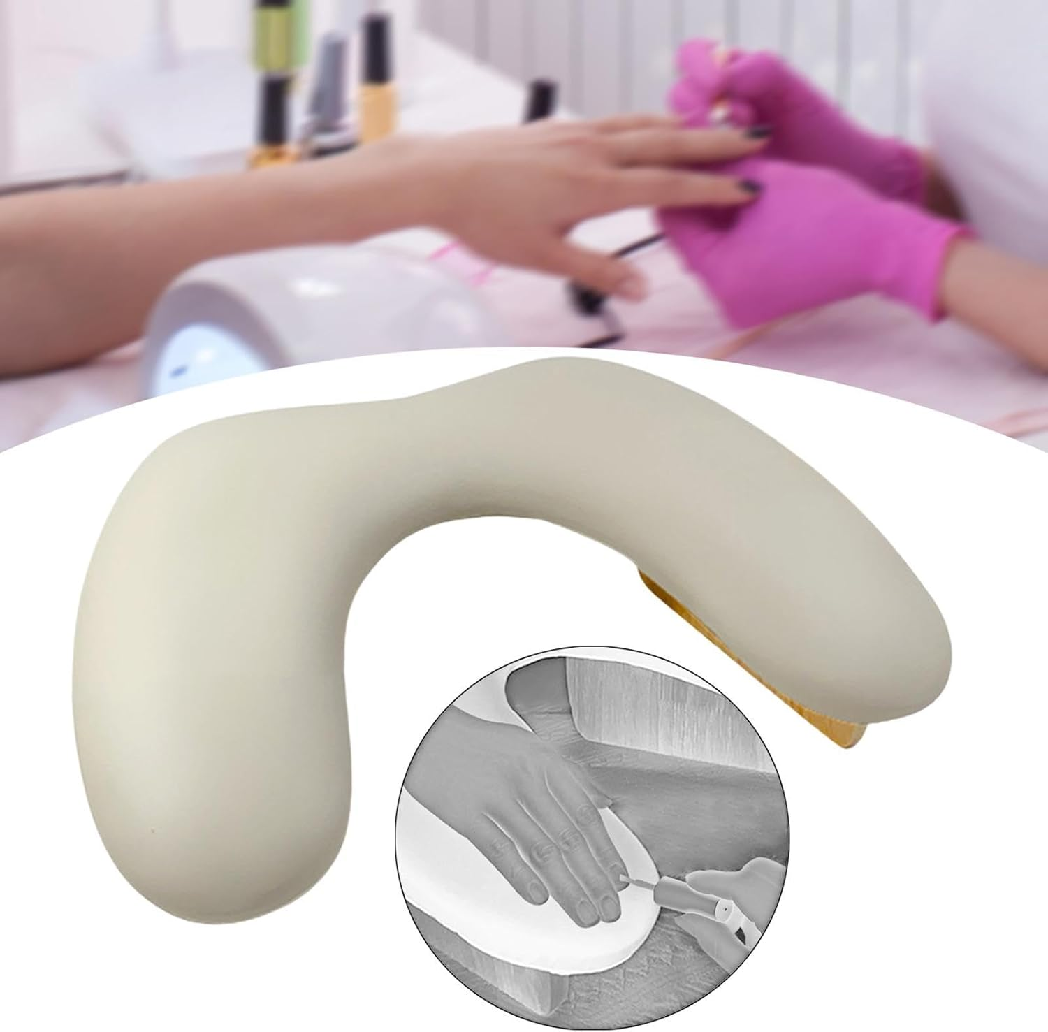 Eigell Nail Arm Rest Cushion Hand Cushion Wooden Base Portable Built in Sponge Palm Rest Holder for Manicurist Home Women Nail Salon, Light Brown image number 6