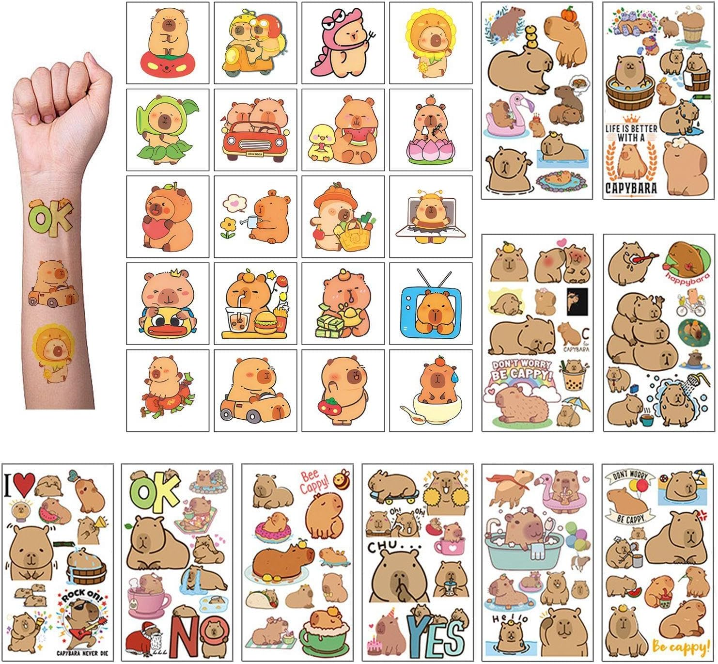 Pack of 30 Cartoon Capybar Stickers, Temporary Tattoo Stickers for Children, Waterproof Tattoo Stickers, Party Decoration, Tattoo Stickers. image number 5