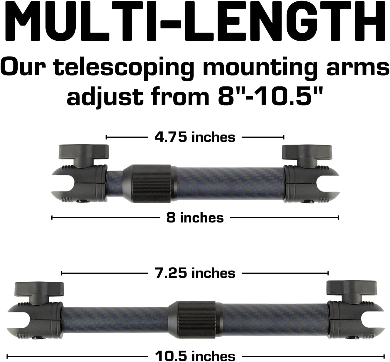 Bulletpoint Mounting Solutions Extension Arm 8"-10.5" Carbon Fiber + Kevlar Telescoping Dual Socket Fits 20Mm Attachment Ball image number 2