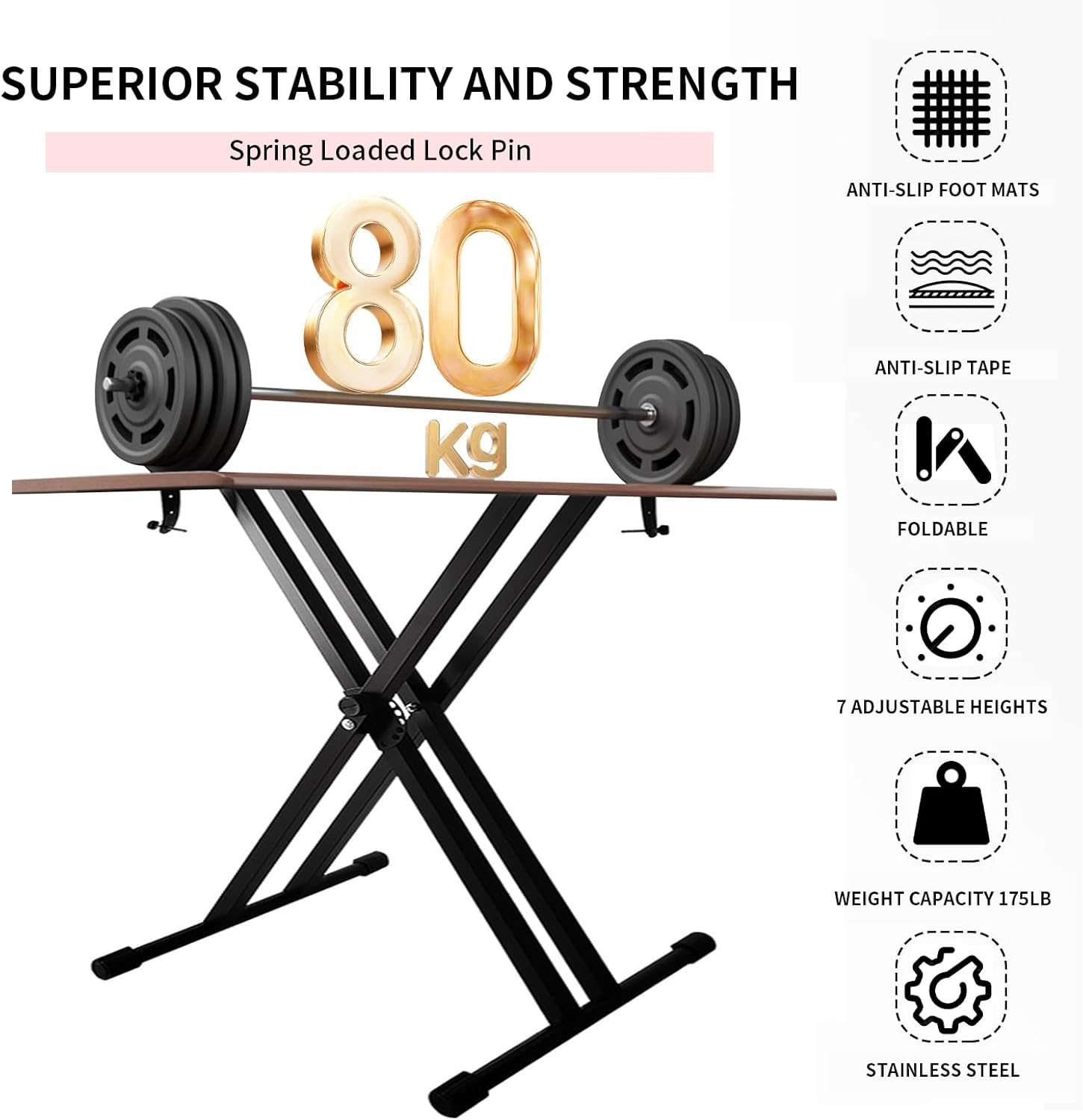 Piano Keyboard Stand, X-Shaped Adjustable Portable Heavy Duty Premium Piano Stand Have Locking Chain for 61-Key and 88-Key Keyboard (95CM Keyboard Stand) image number 4