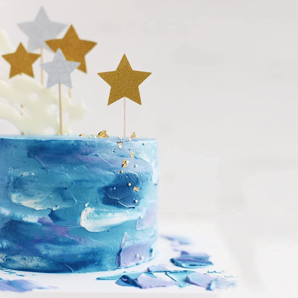 Confetti! 30Pc Gold Star Cake Cupcake Decorations Toppers Picks Supplies, Appetizer Picks image number 2