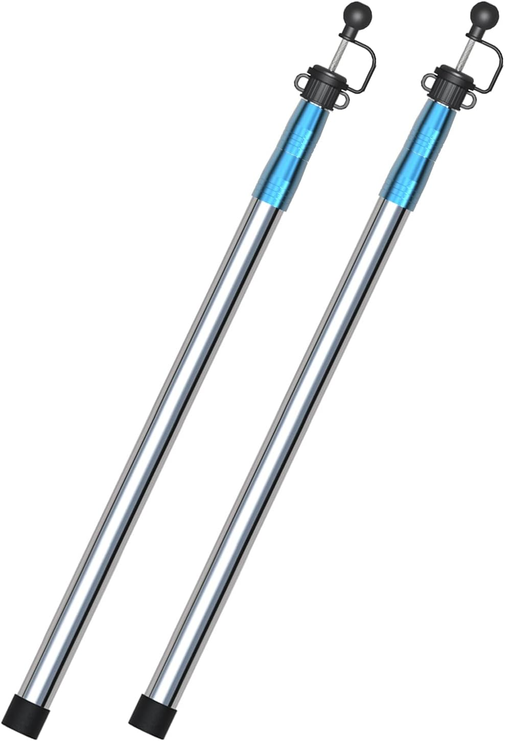 KOMCLUB Telescoping Tarp Poles | 3 Section Stepless Adjustable Tent Poles 75" Lightweight Stainless Steel with Storage Bag for Camping Canopy Awning Backpacking Hiking Set of 2 (Black