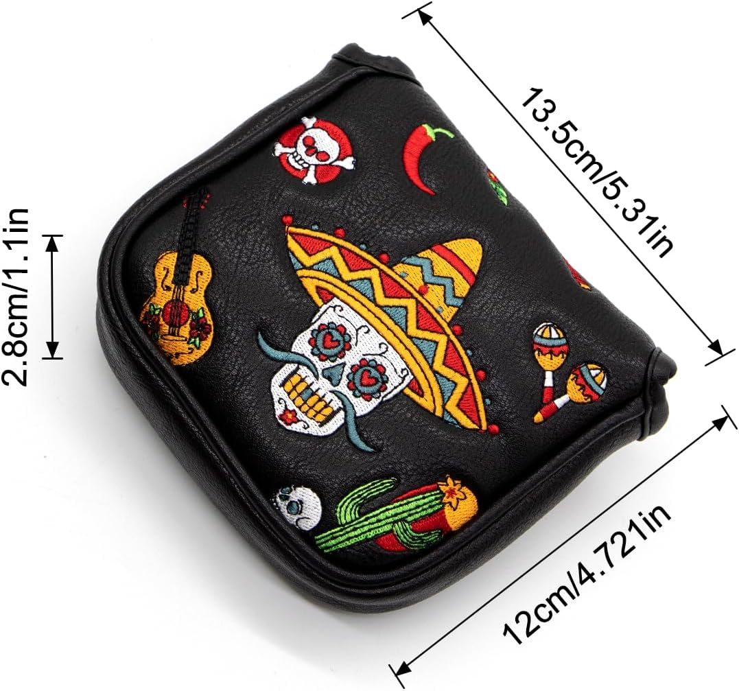 Golf Club Headcover for Drivers, Fairway Woods, Hybrids, and Mallet Blade Putter Sugar Skull Style Premium Leather Golf Headcovers Set with Interchangeable No. Tags image number 6