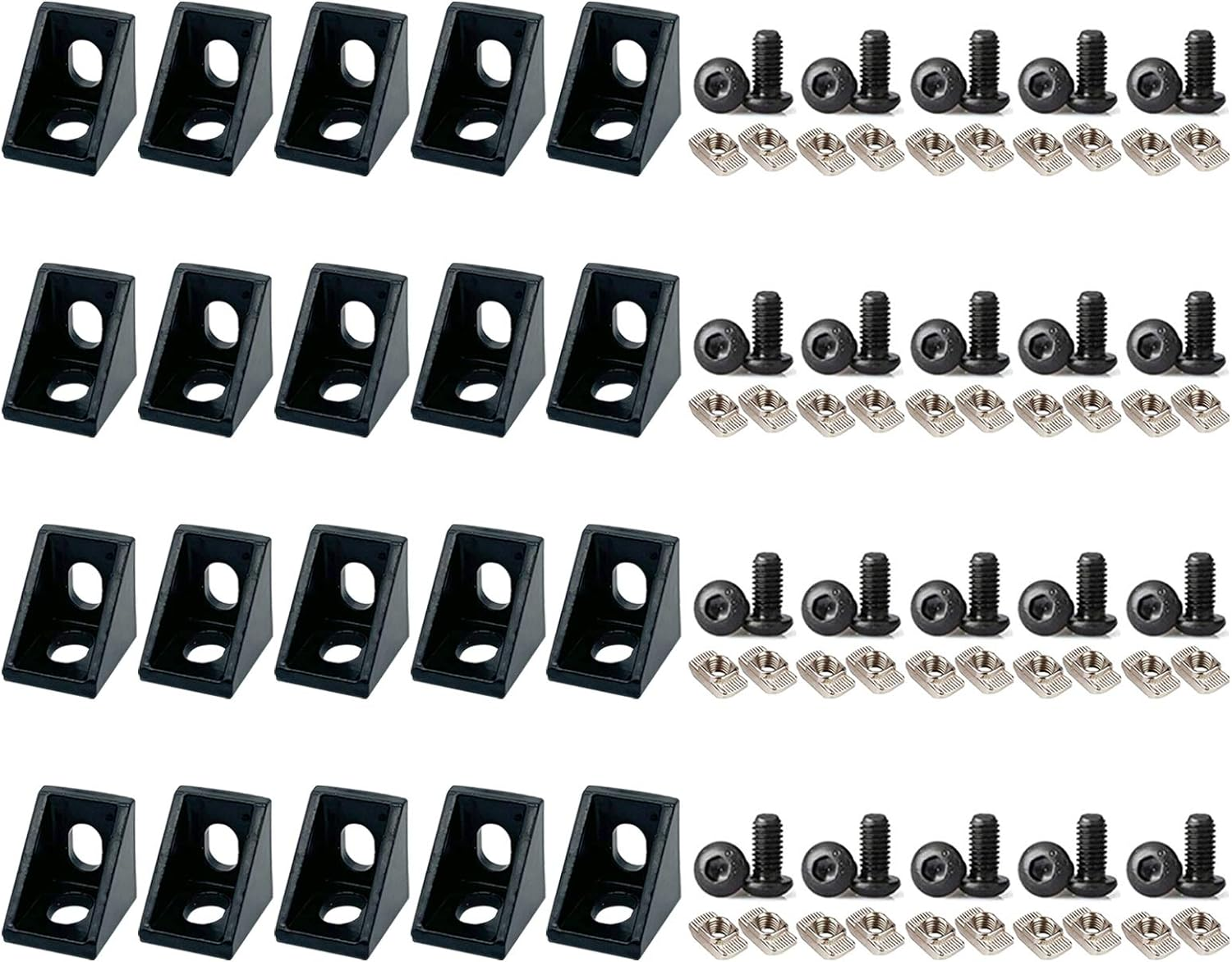 BLCCLOY 20 Sets 2020 Aluminum Extrusion T Slot Corner Bracket 20 Series Extruded Hardware 90 Degree Right Angle Connector with M5 Bolts Nuts for 20/20 80 20 2040 T V Slot Black Aluminum Profile image number 2