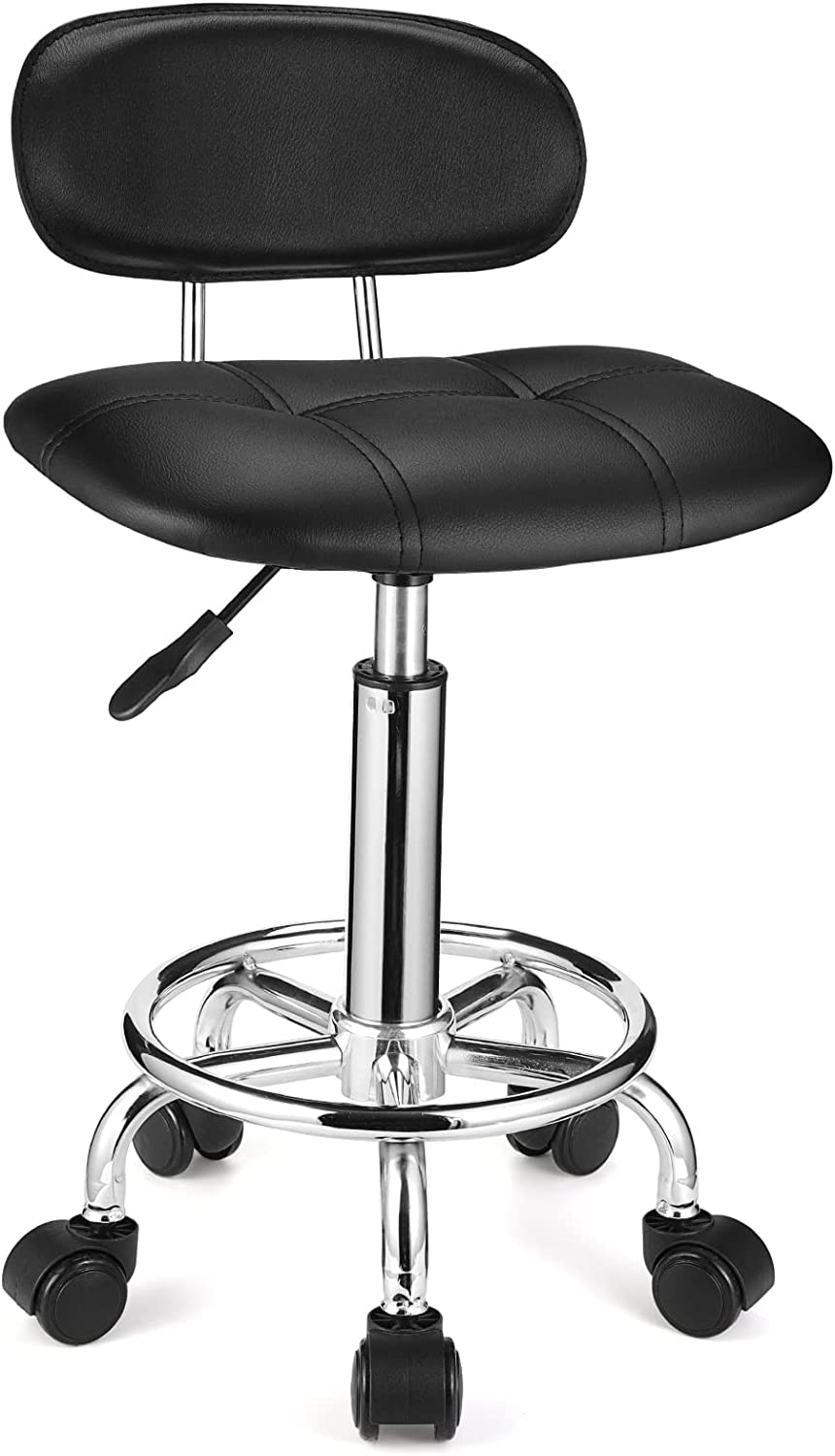 Square Rolling Stools with Backrest Height Adjustable Swivel Stool with Wheels Black image number 5