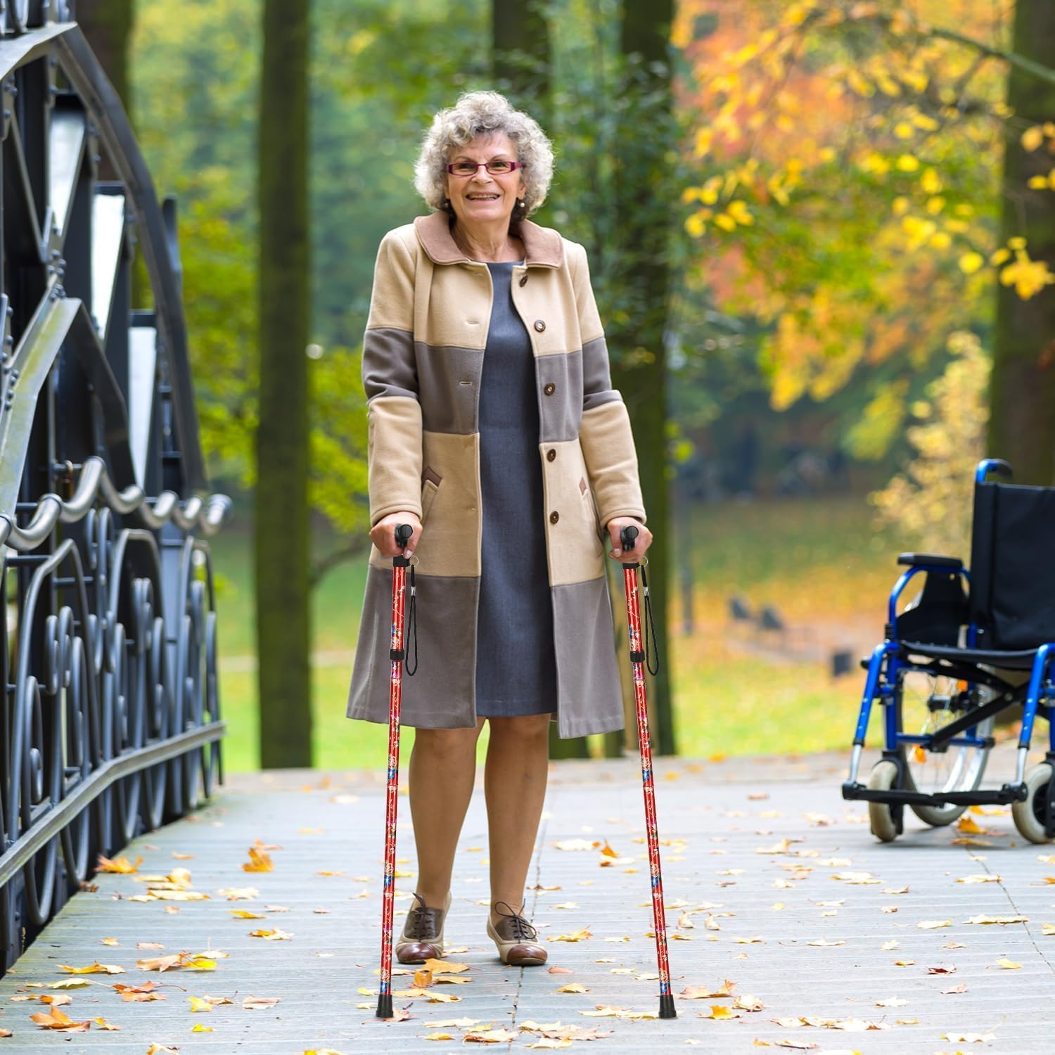 Folding Cane, Portable Cane, Hiking Camping Mountaineering Adjustable Walking Stick, Suitable for Outdoor Mountaineering Enthusiasts and Elderly People with Limited Mobility (Red) image number 4