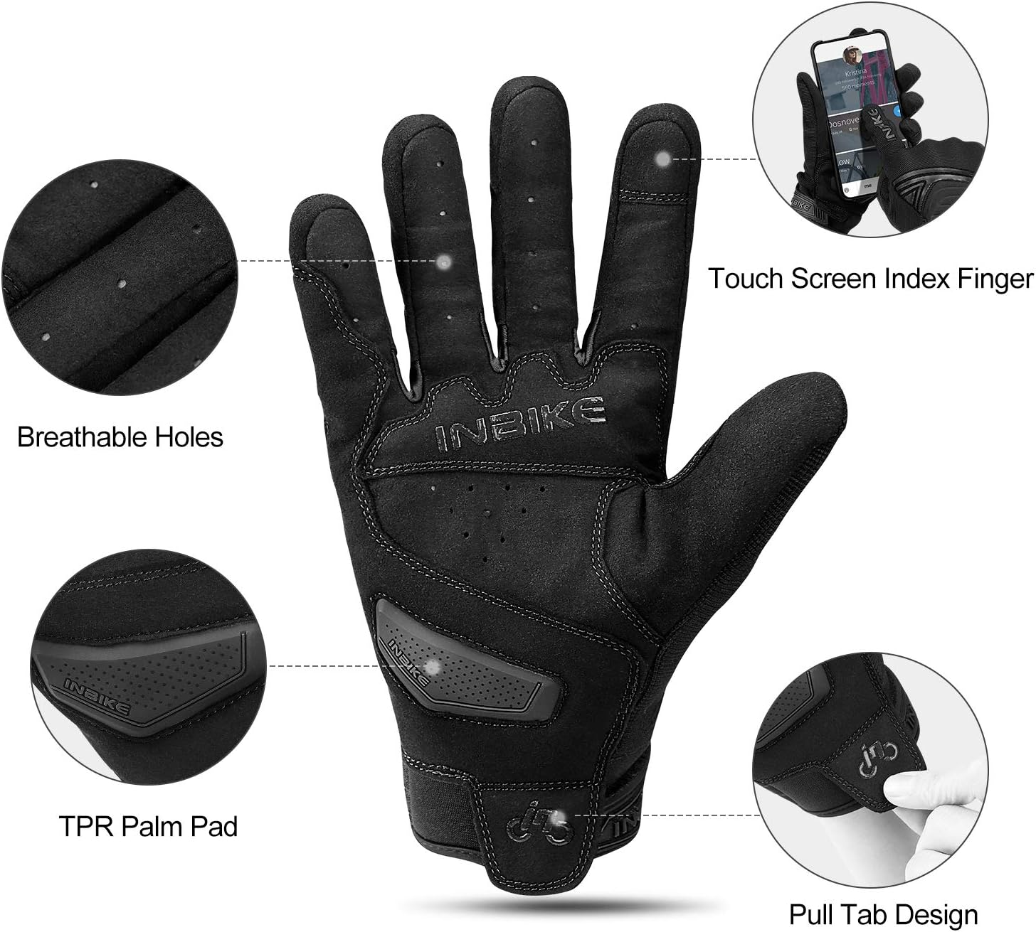 INBIKE Breathable Mesh Motorcycle Gloves Touchscreen with TPR Palm Pad Hard Knuckle image number 6
