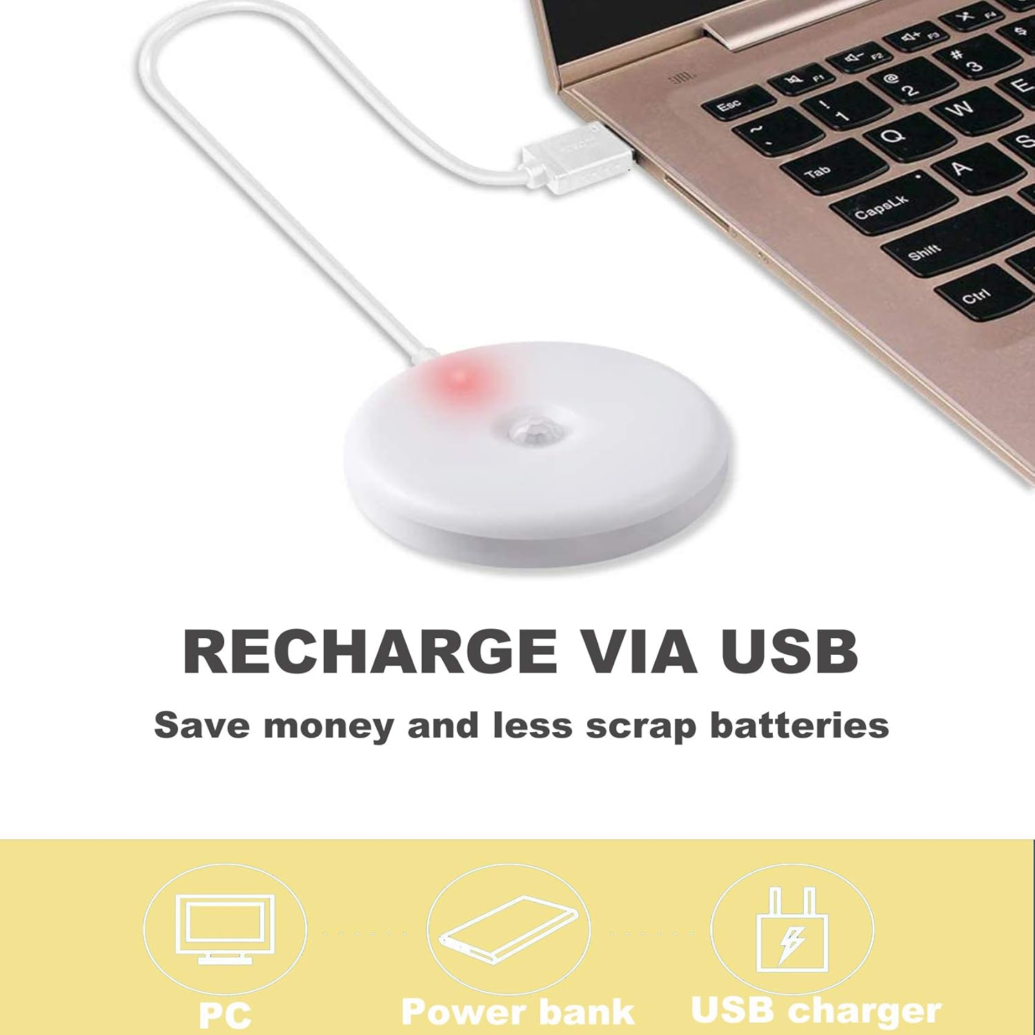 AUTENS 5 Pack Motion Sensor Night Lights,Usb Rechargeable Path Night Lighting, 8 LED Beads Motion Detect Warm Light Stick on Closet Toilet Bathroom Stair Wall Hallway Cabinet Indoor Lights. (3000K) image number 5