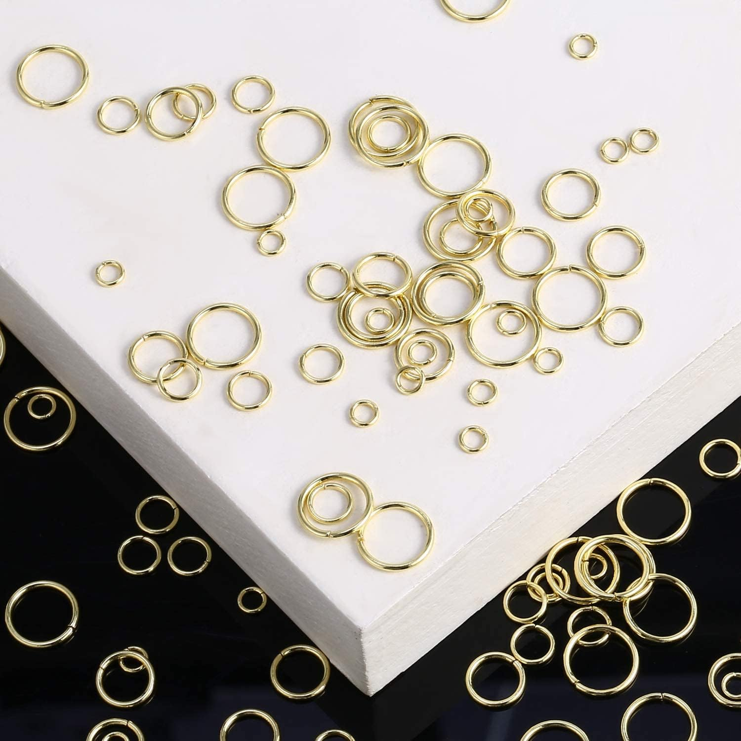 Alexcraft 14K Gold Plated Jump Rings 900PCS 4/6/8/10 Mm Gold Jump Rings Strong Open Ring Bulk for Necklace Bracelet Earrings Jewelry Making